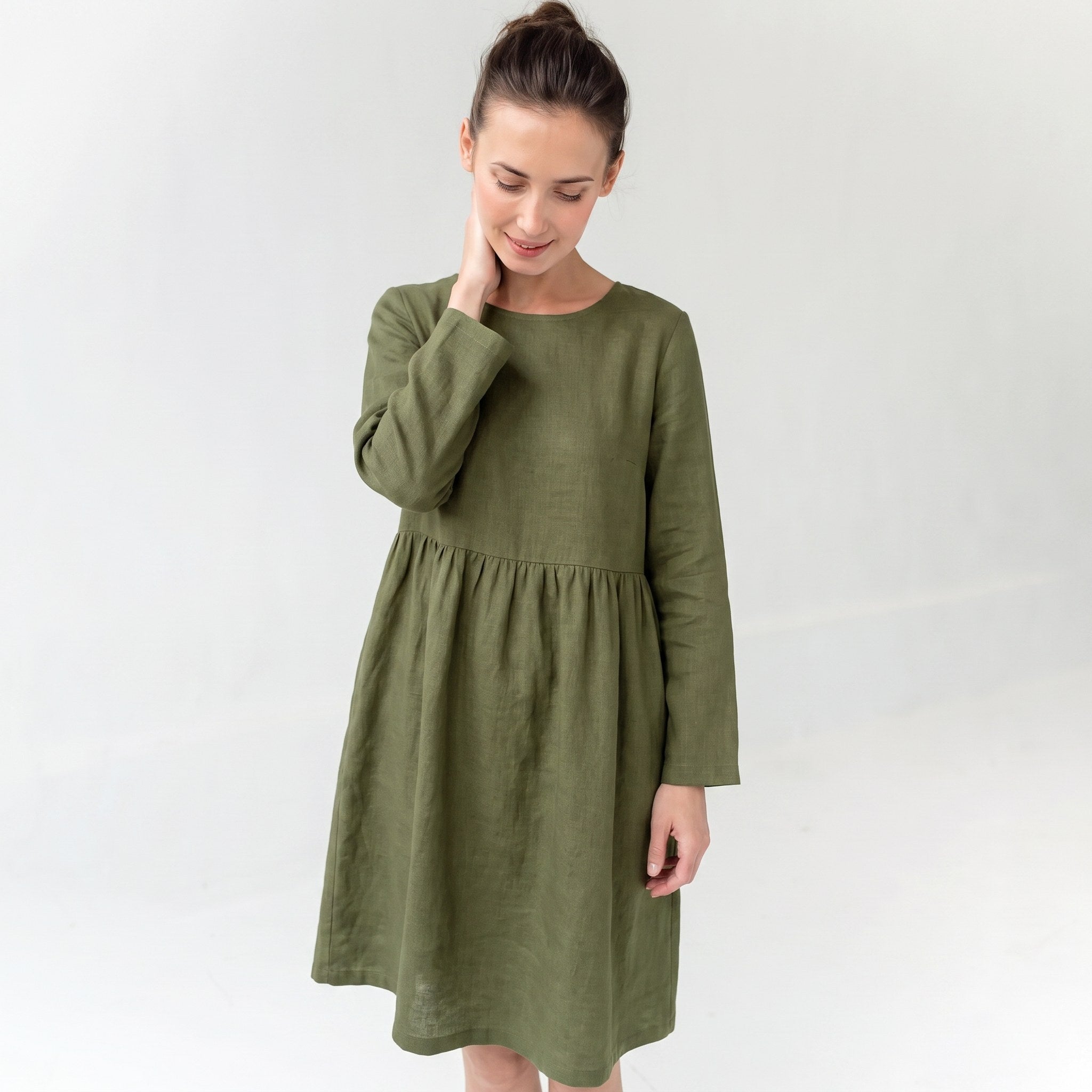 CANDY — Long-Sleeve Stonewashed Linen Dress
