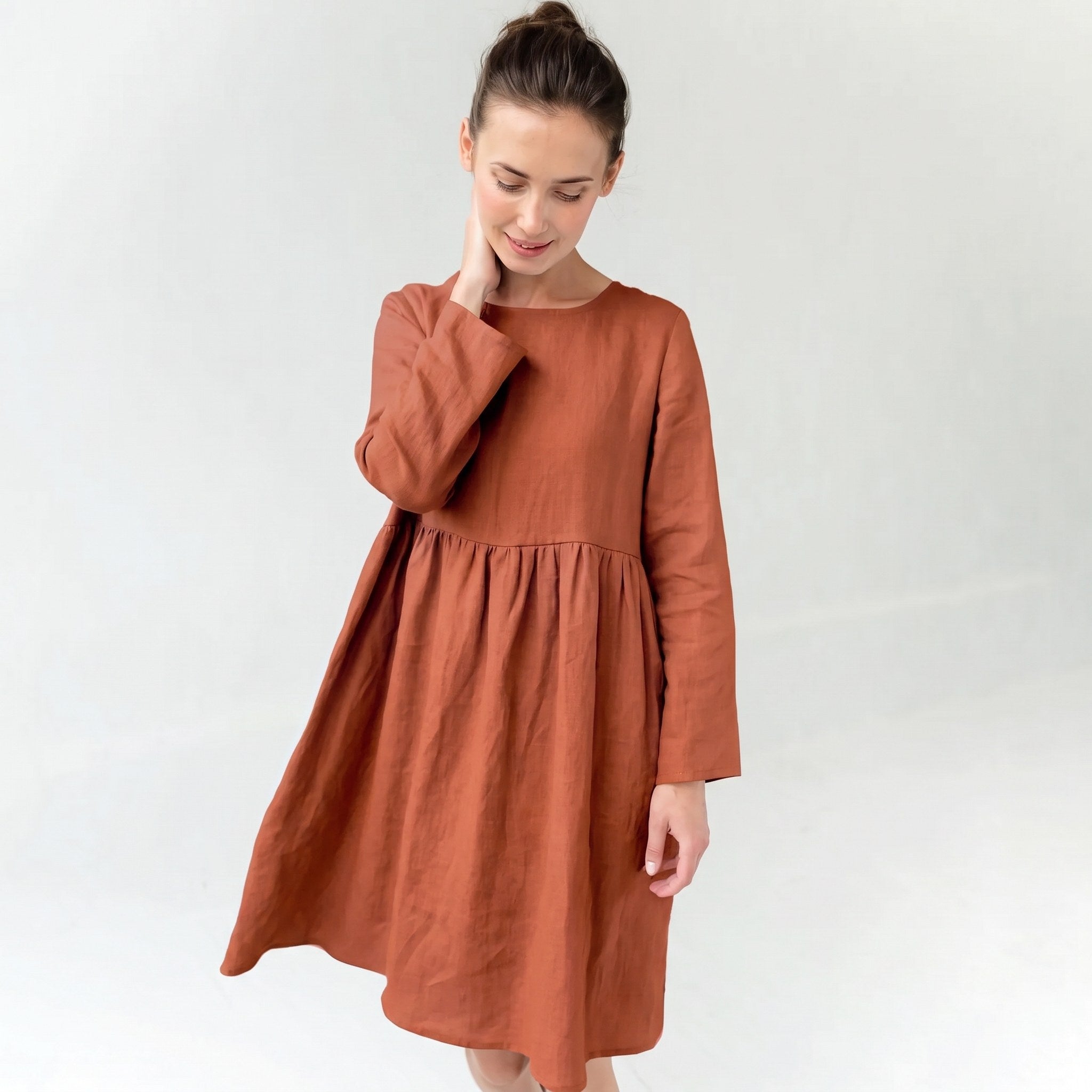 CANDY — Long-Sleeve Stonewashed Linen Dress