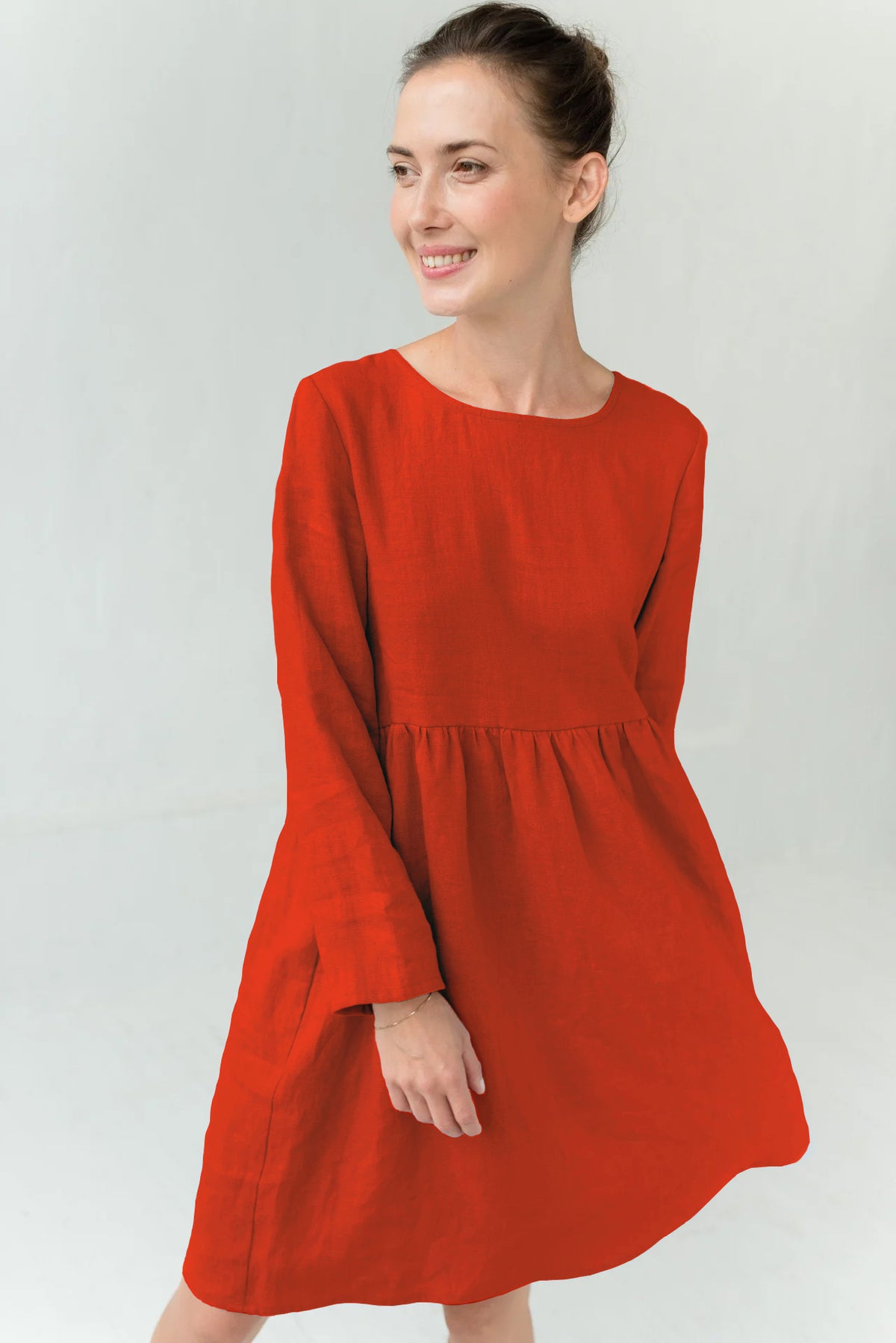 LeMuse CANDY linen dress in orange – studio front #Color_Orange