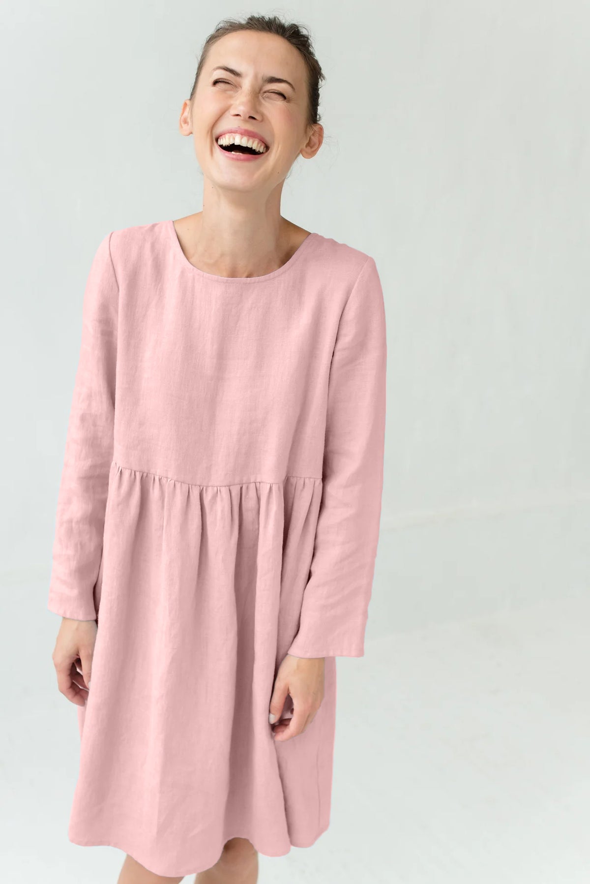 LeMuse CANDY linen dress in rose – studio front #Color_Rose