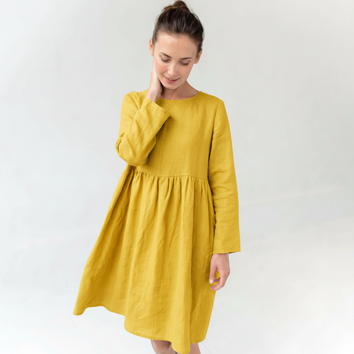 CANDY — Long-Sleeve Stonewashed Linen Dress