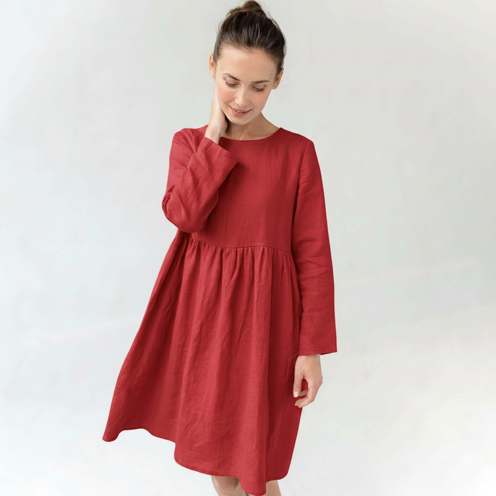 CANDY — Long-Sleeve Stonewashed Linen Dress