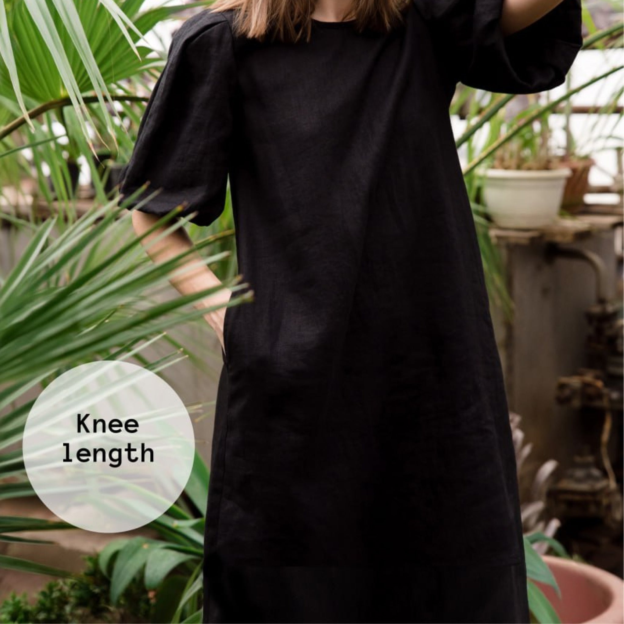 CHARM — Stonewashed Linen Dress, Open Back, Puff Sleeves