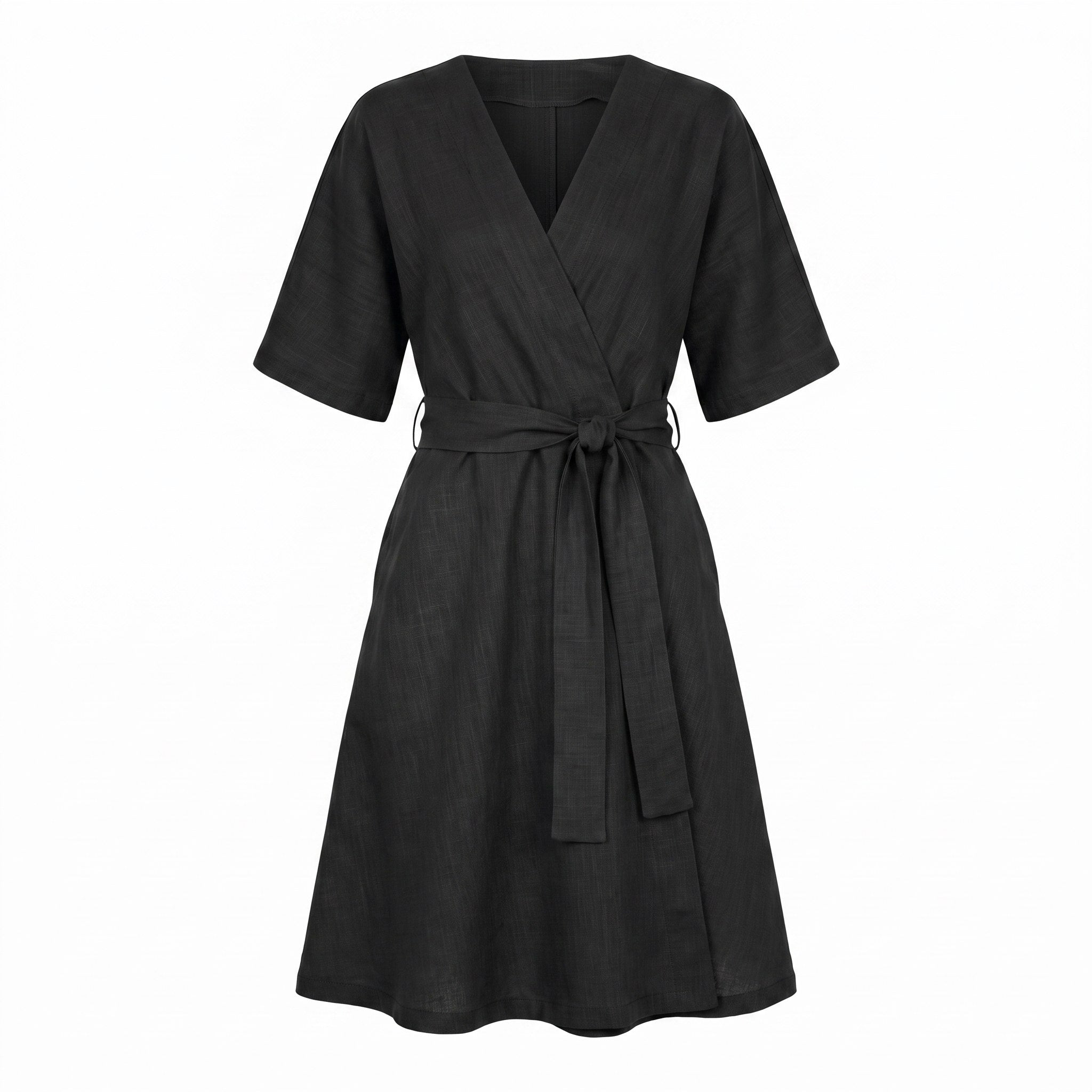 CHLOE — Wrap-Style Linen Dress with Pockets