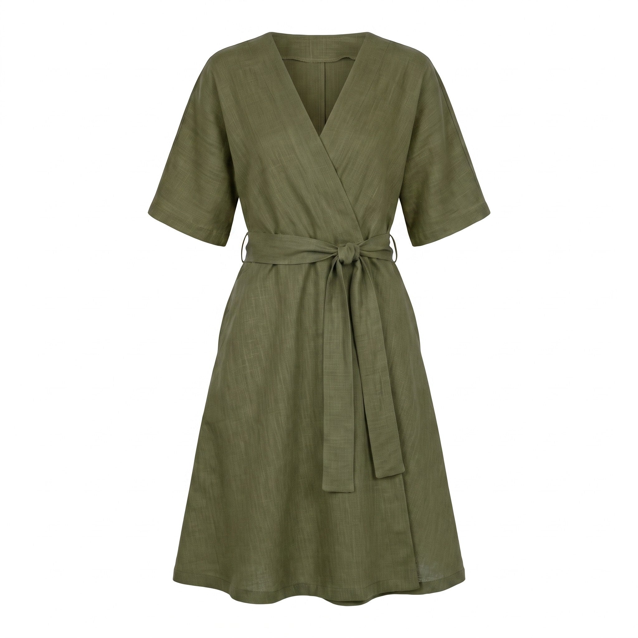 CHLOE — Wrap-Style Linen Dress with Pockets