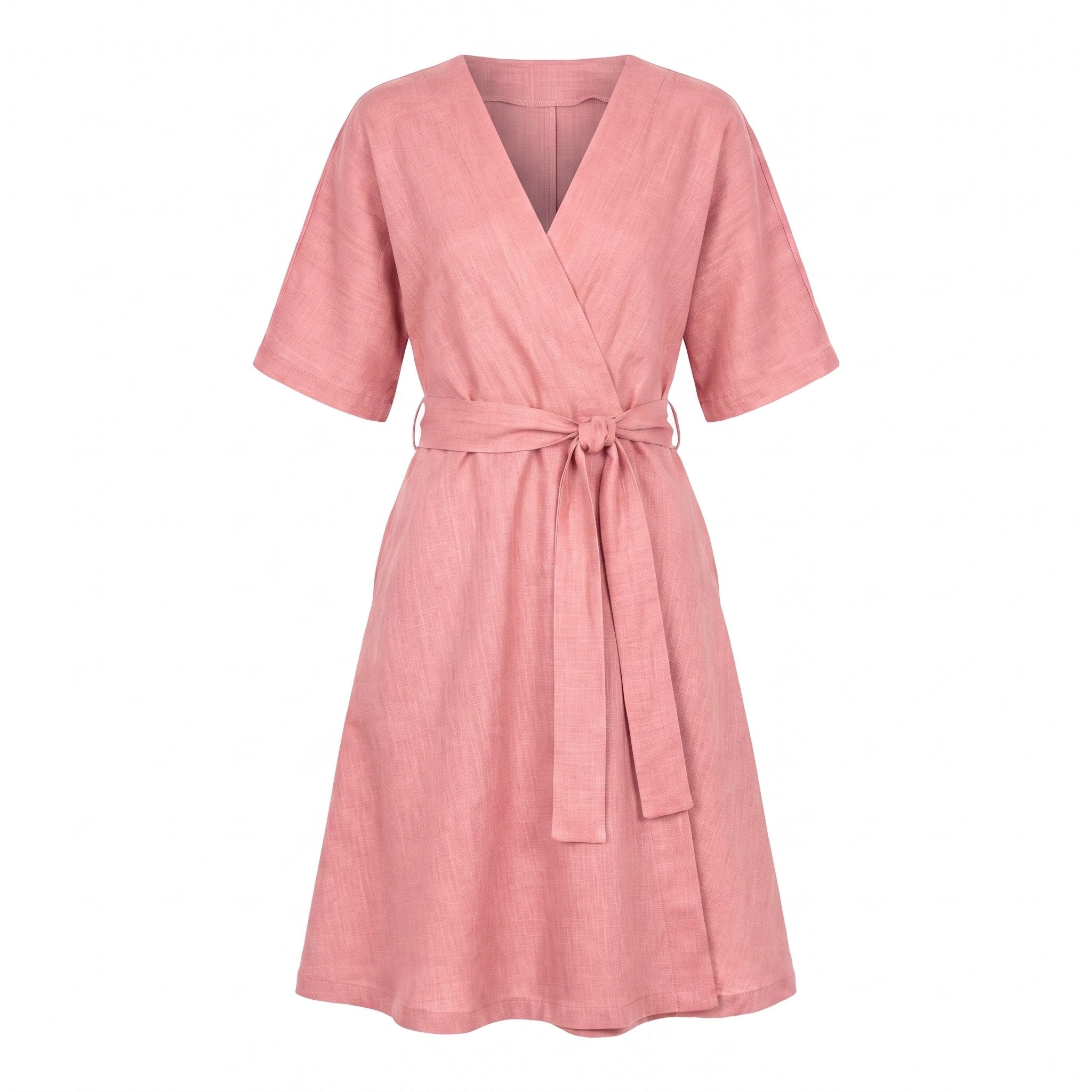CHLOE — Wrap-Style Linen Dress with Pockets