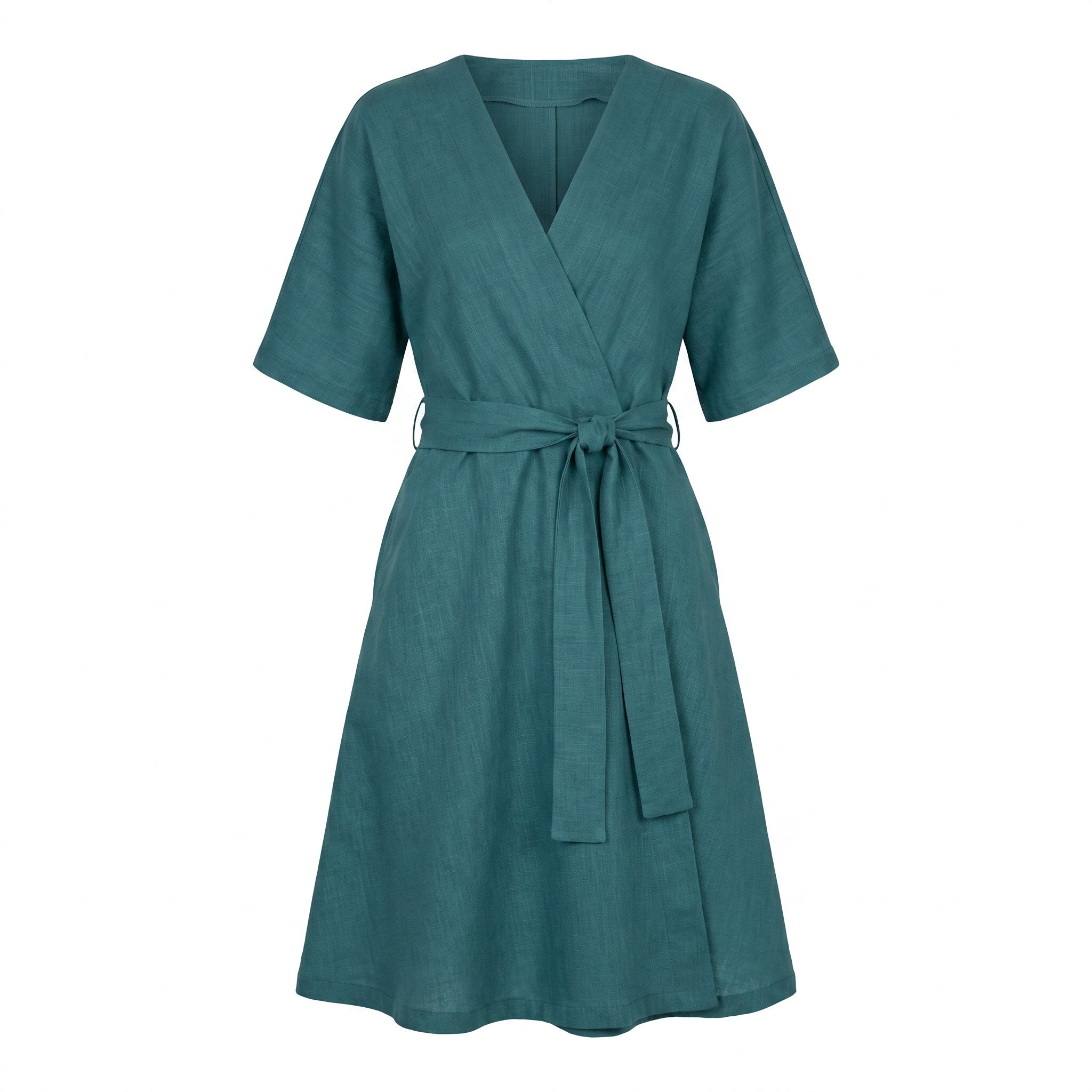 CHLOE — Wrap-Style Linen Dress with Pockets
