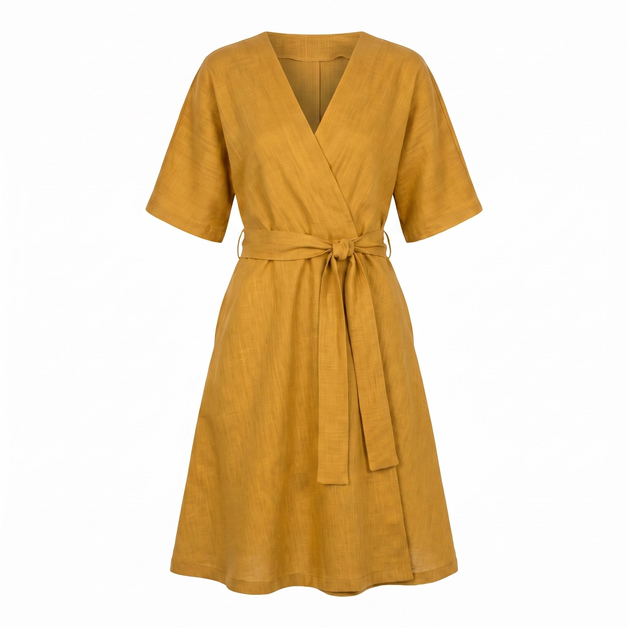 CHLOE — Wrap-Style Linen Dress with Pockets