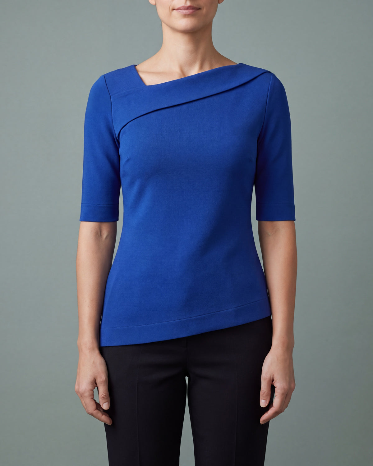 COBALT Cobalt asymmetric neckline top, close front view