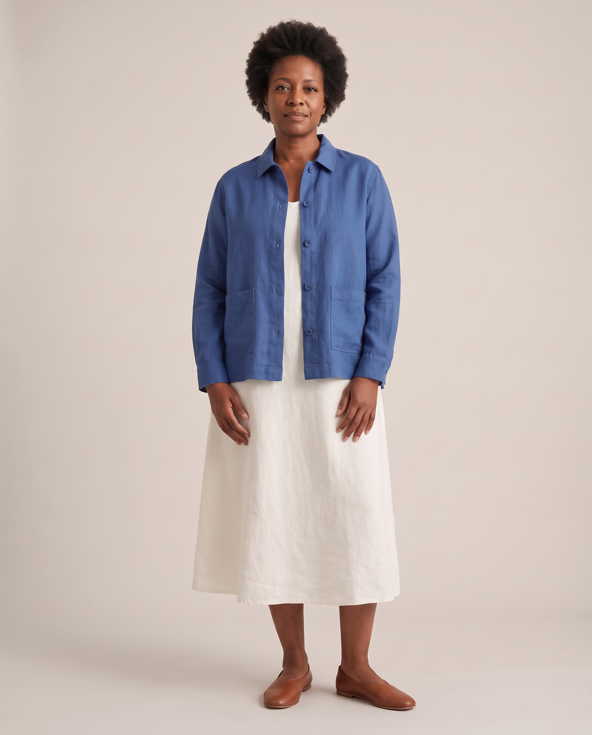 COVER linen shirt jacket in Blue, front view