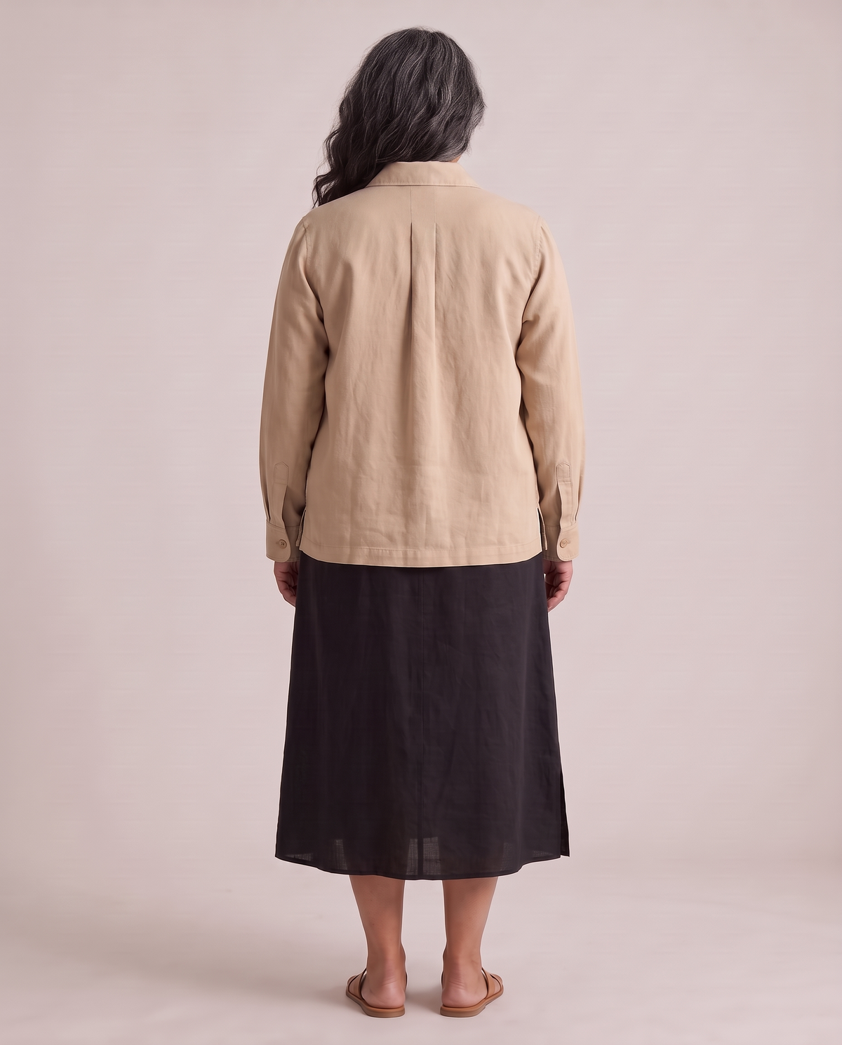 COVER shirt jacket in Beige, back view