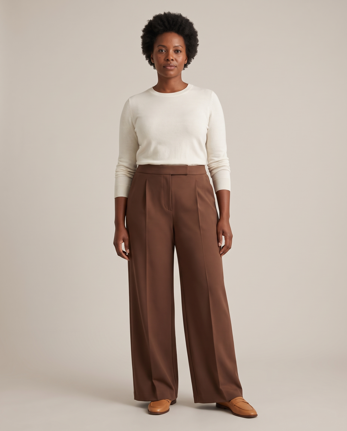 DORA pleated wide-leg trousers in brown, front