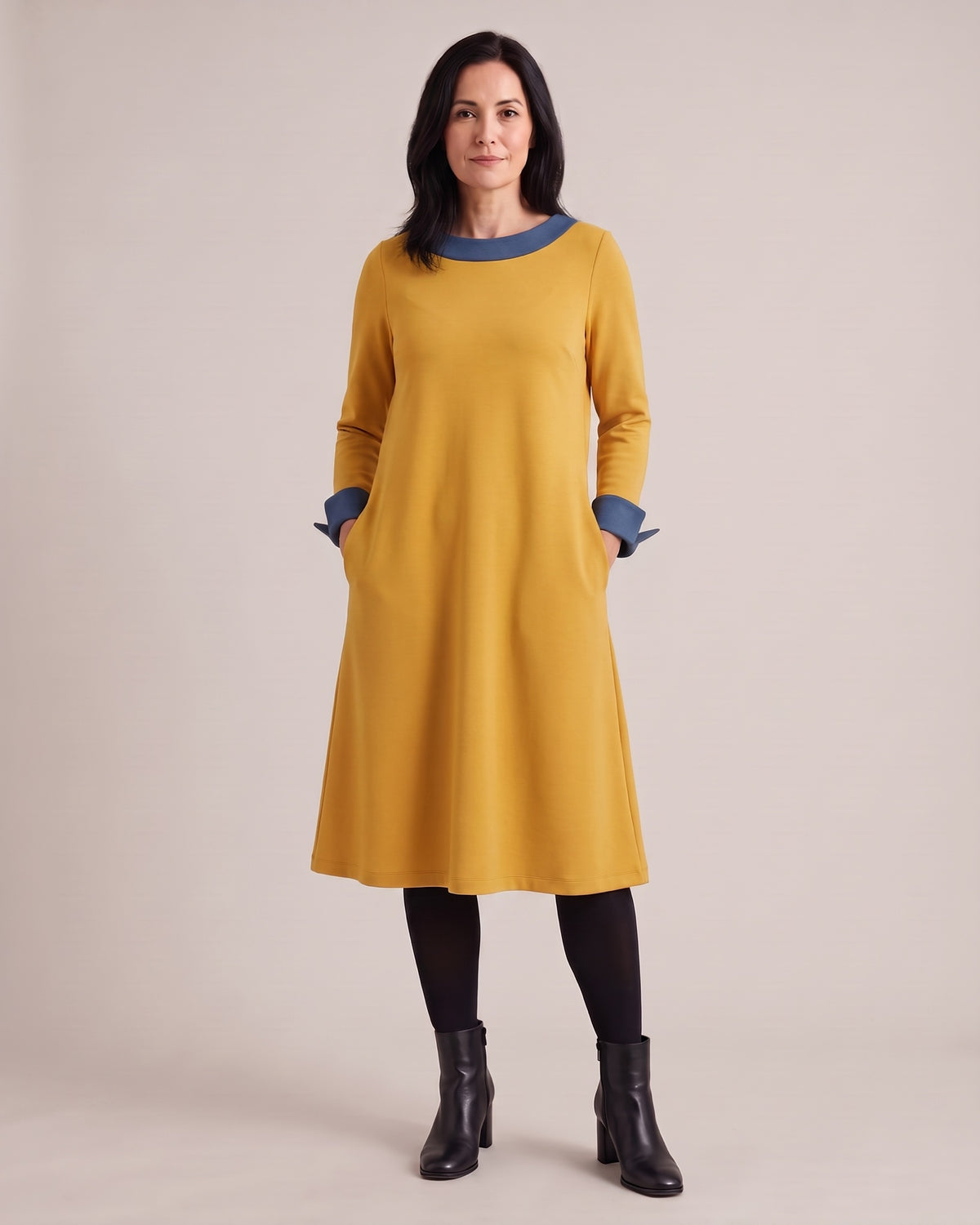 DUO — dvipusė Punto Milano suknelė – geltona pusė, apversta #Color_Blue / Yellow