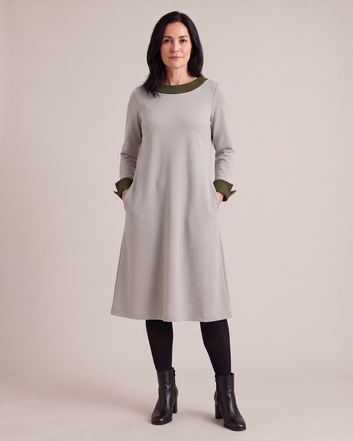DUO — dvipusė Punto Milano suknelė – šviesiai pilka pusė, apversta #Color_Green / Light gray