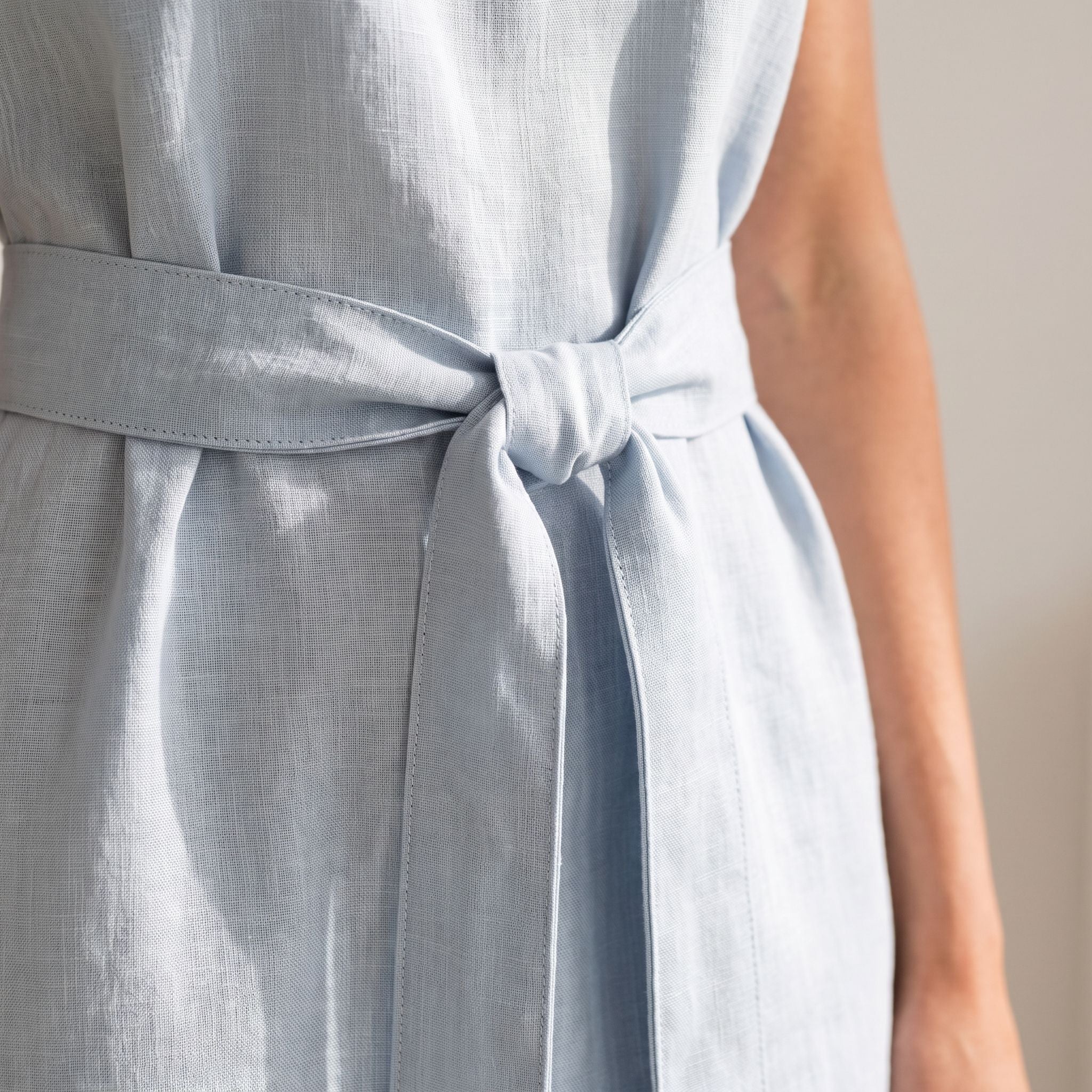 EMMA — Stonewashed Linen Dress With Pockets and Tie Belt