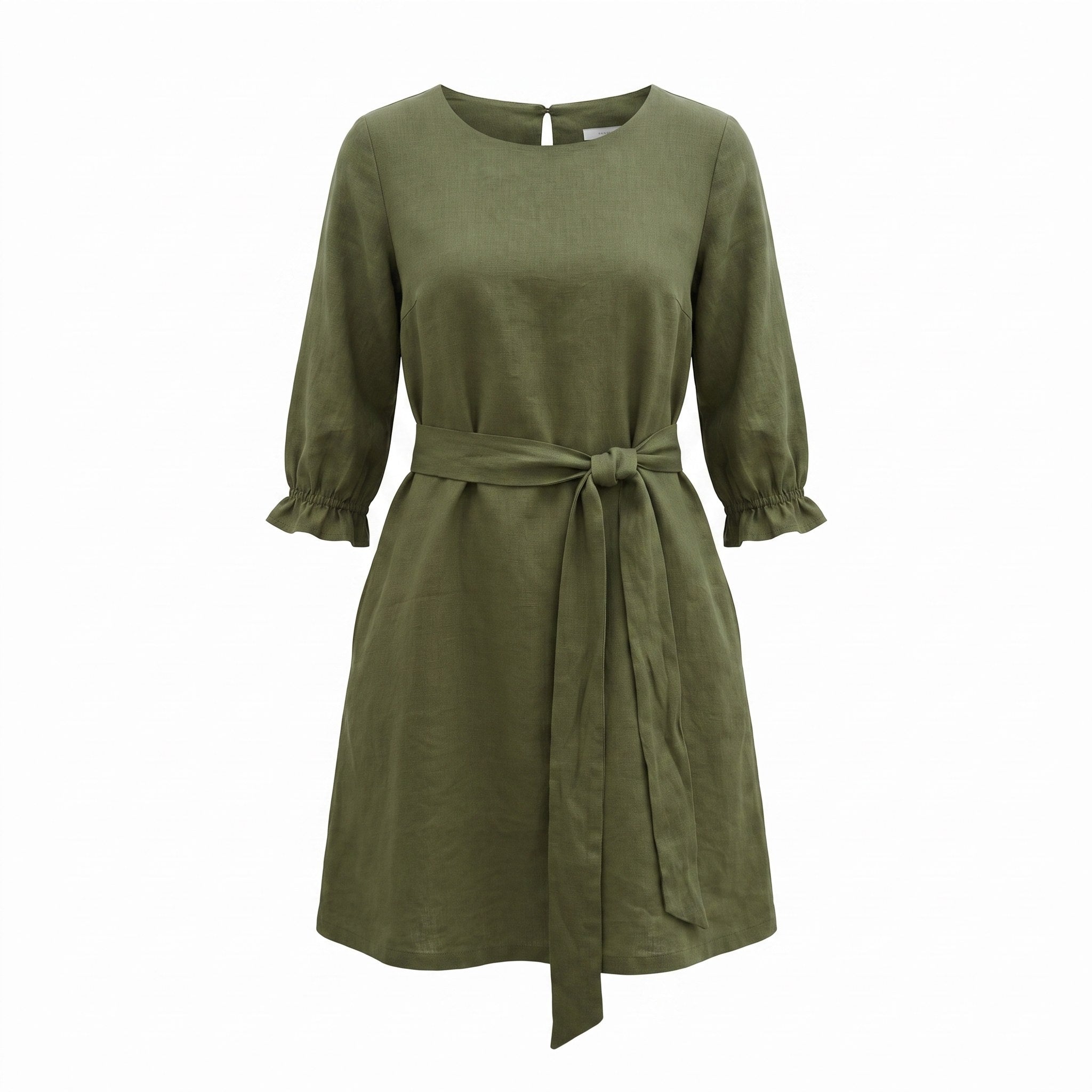 EMMA — Stonewashed Linen Dress With Pockets and Tie Belt