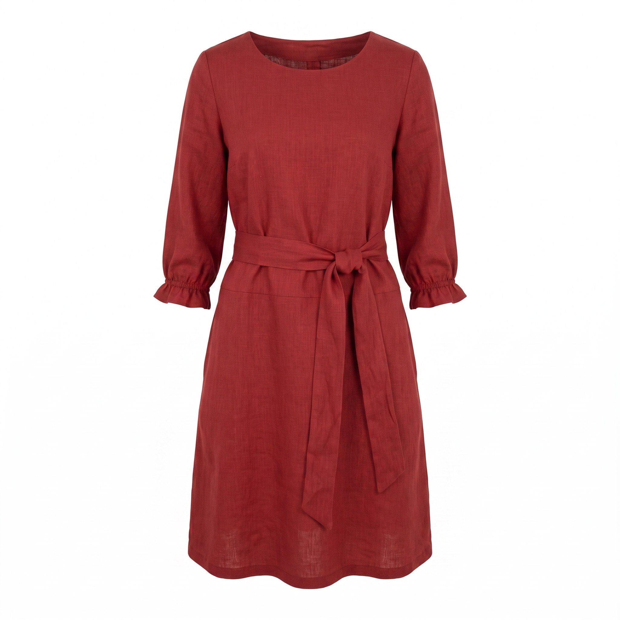 EMMA — Stonewashed Linen Dress With Pockets and Tie Belt