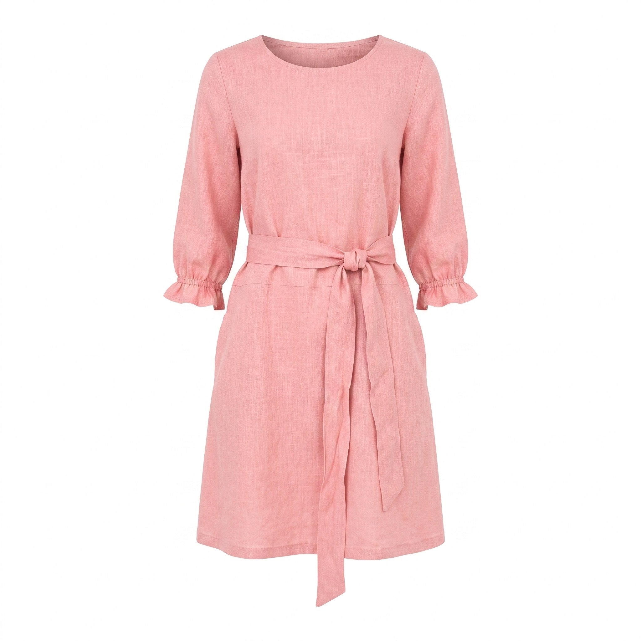 EMMA — Stonewashed Linen Dress With Pockets and Tie Belt