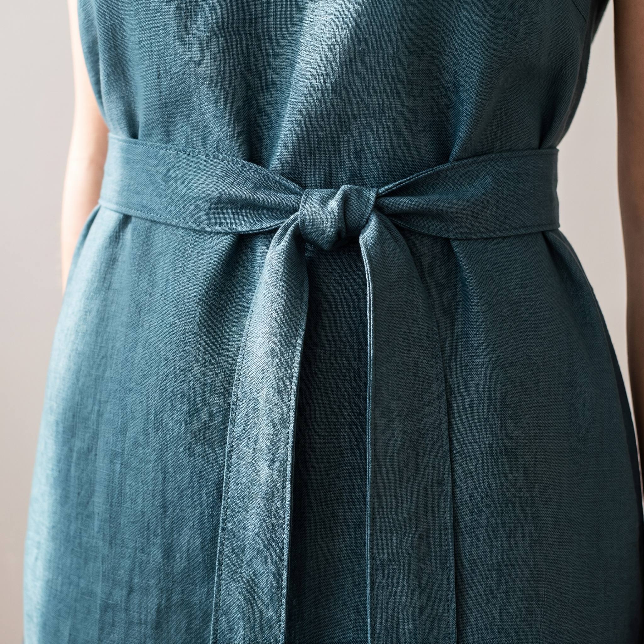 EMMA — Stonewashed Linen Dress With Pockets and Tie Belt