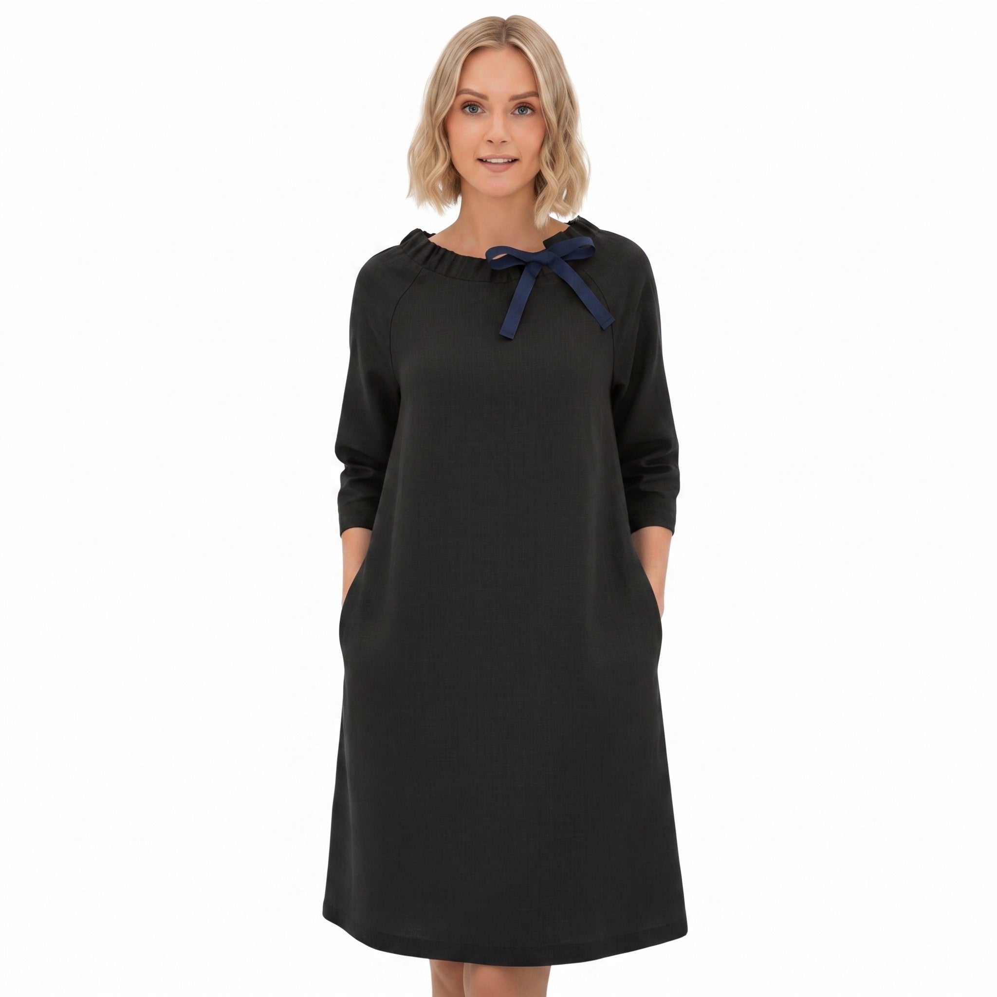 FRENCH — Stonewashed Linen Dress With Adjustable Ribbon Bow
