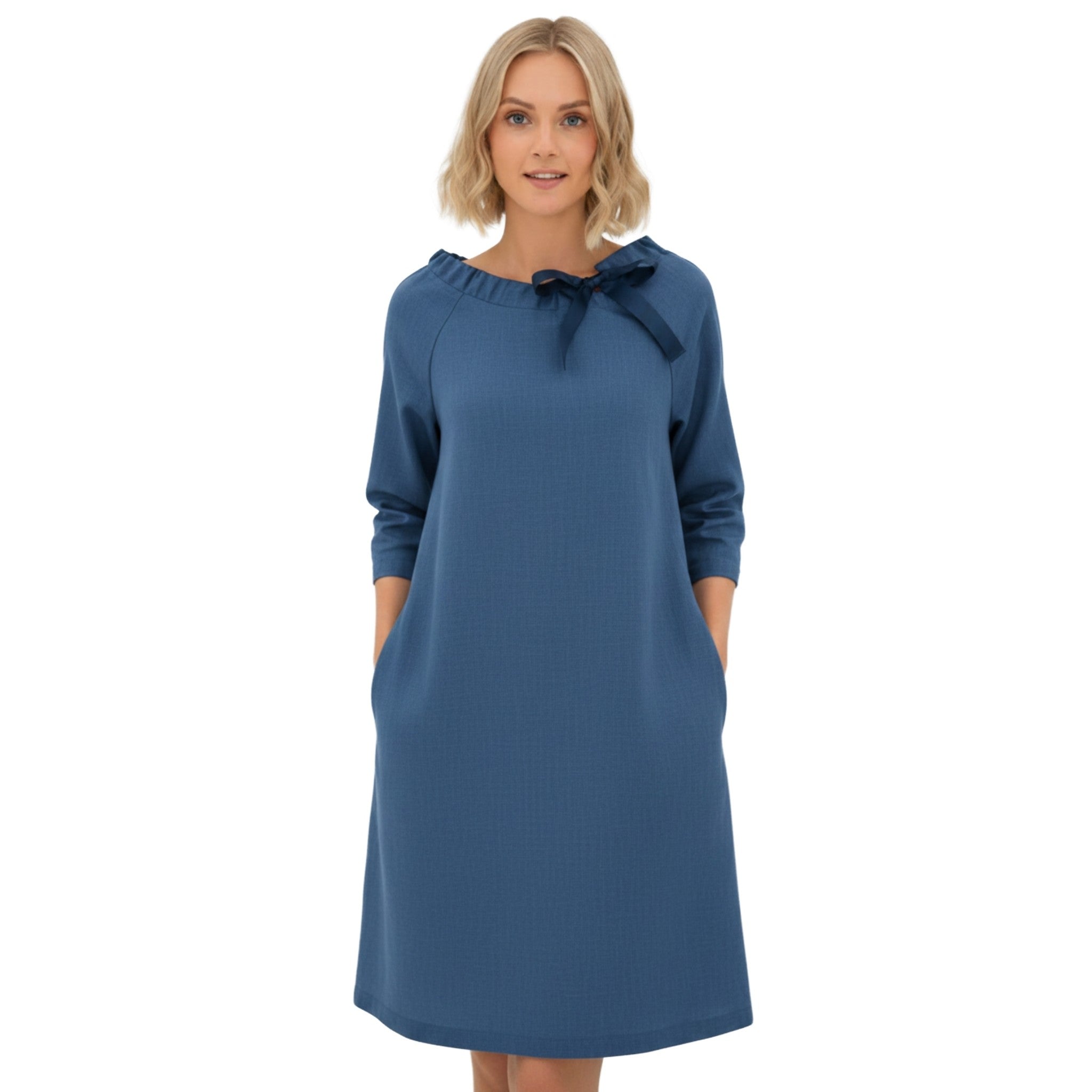 FRENCH — Stonewashed Linen Dress With Adjustable Ribbon Bow