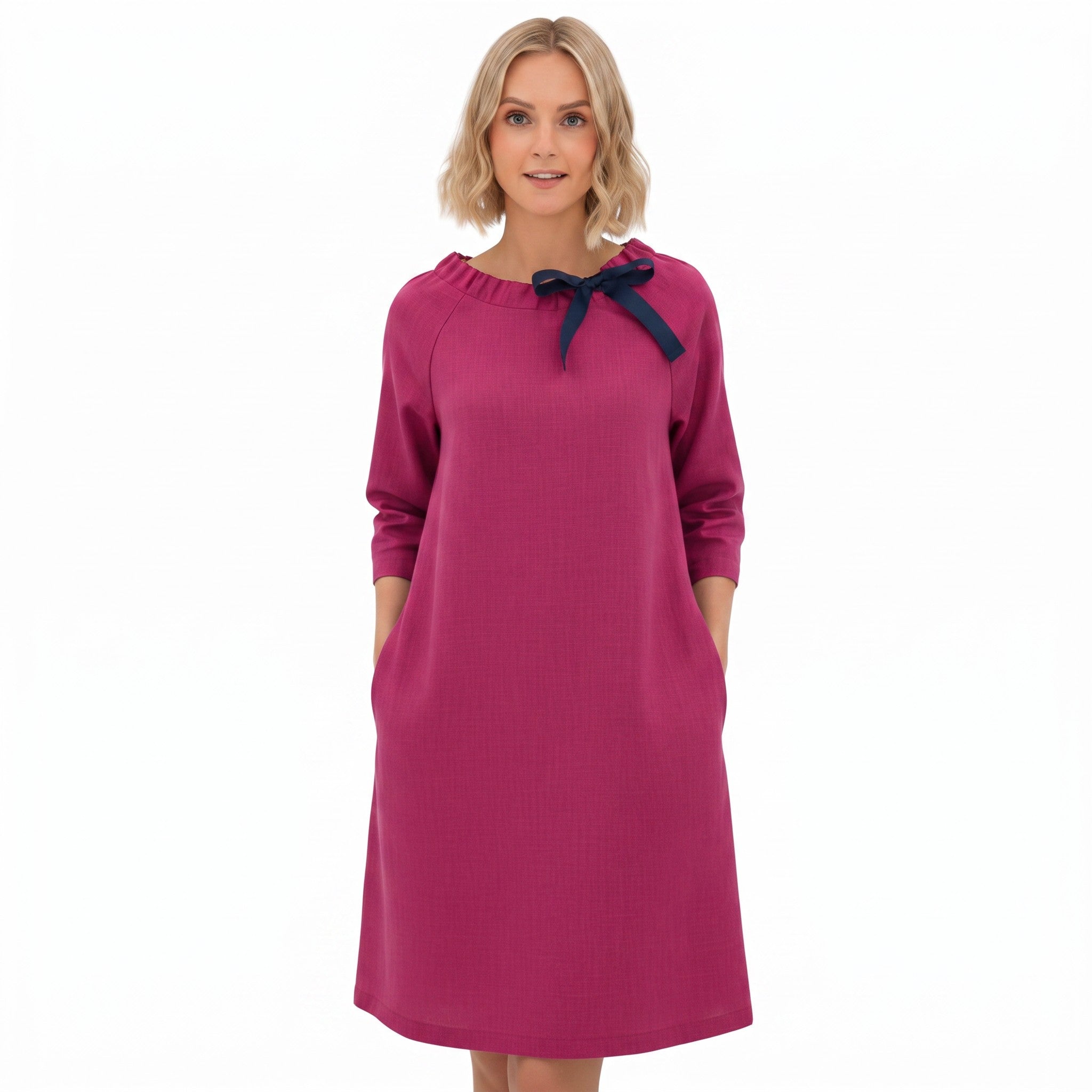 FRENCH — Stonewashed Linen Dress With Adjustable Ribbon Bow
