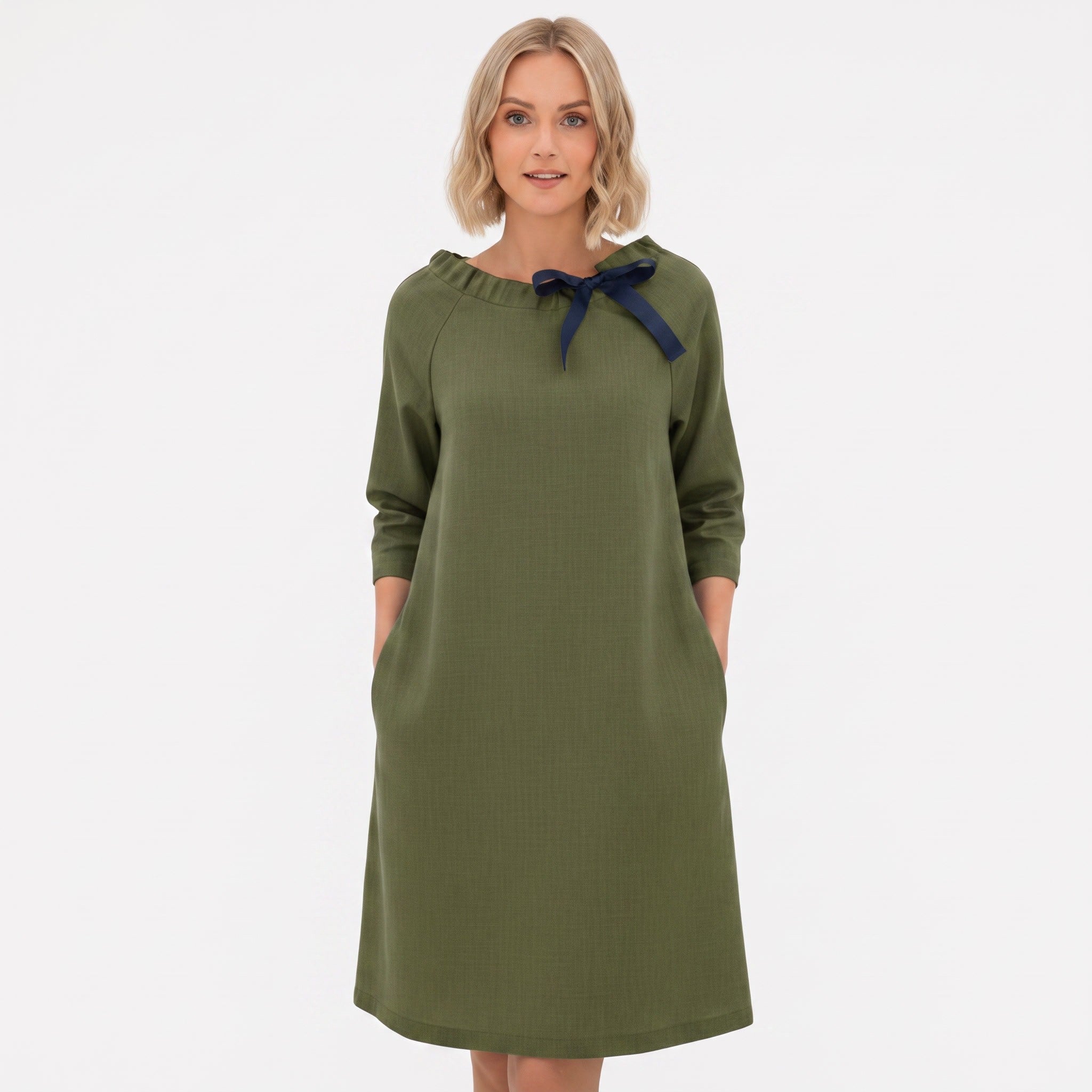 FRENCH — Stonewashed Linen Dress With Adjustable Ribbon Bow