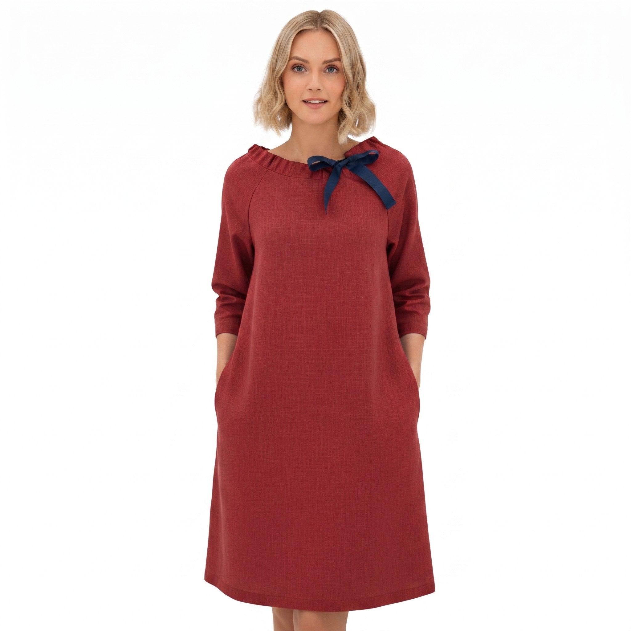 FRENCH — Stonewashed Linen Dress With Adjustable Ribbon Bow