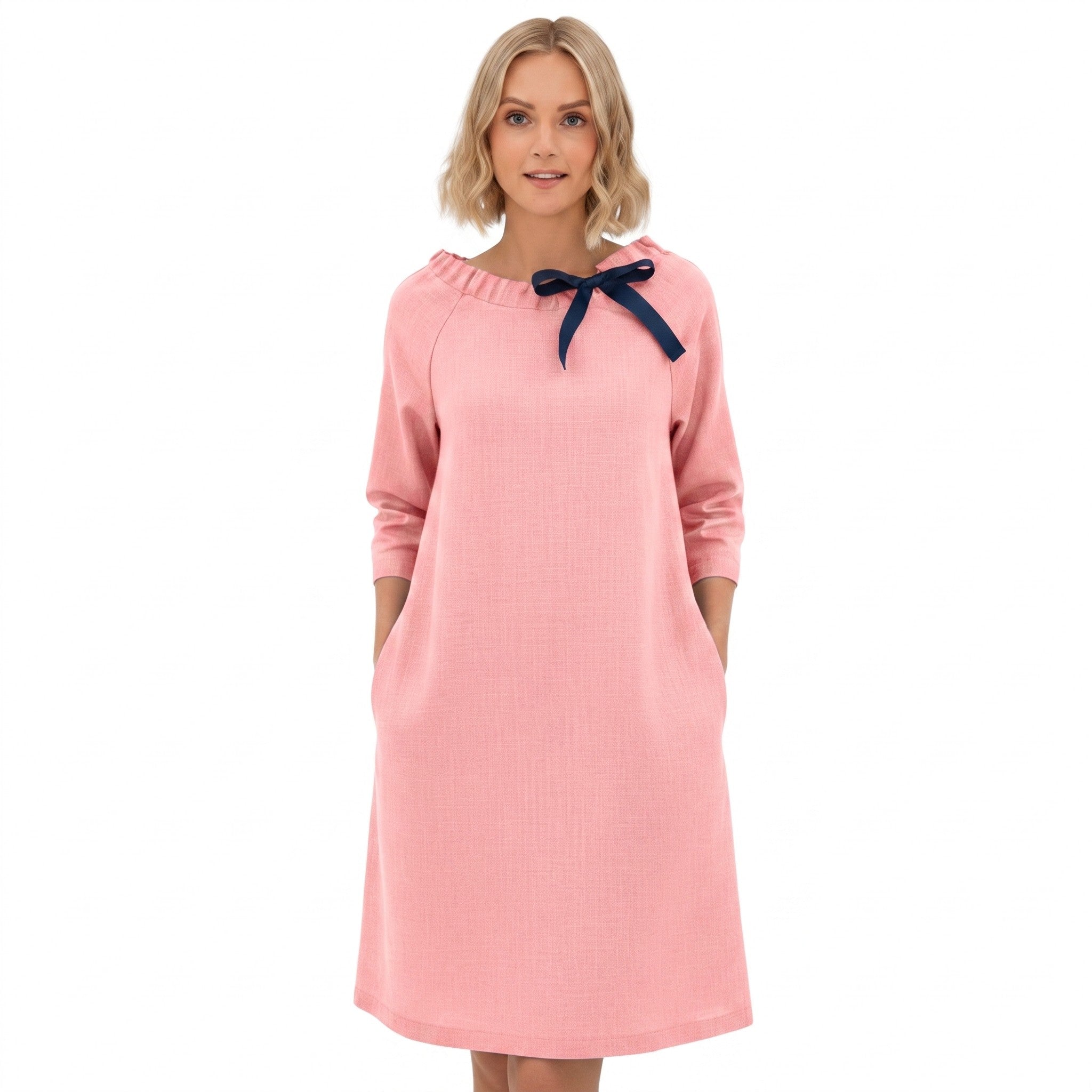 FRENCH — Stonewashed Linen Dress With Adjustable Ribbon Bow