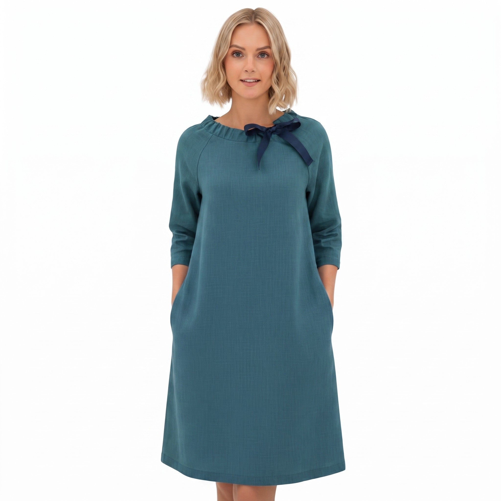FRENCH — Stonewashed Linen Dress With Adjustable Ribbon Bow