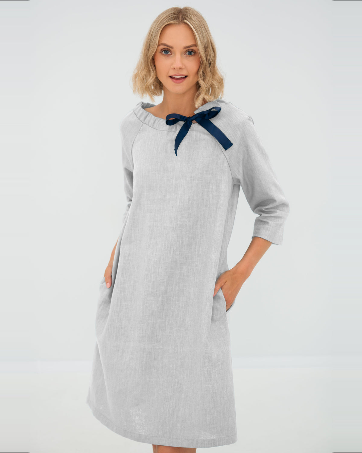 LeMuse FRENCH linen dress in white – studio front view #Color_White