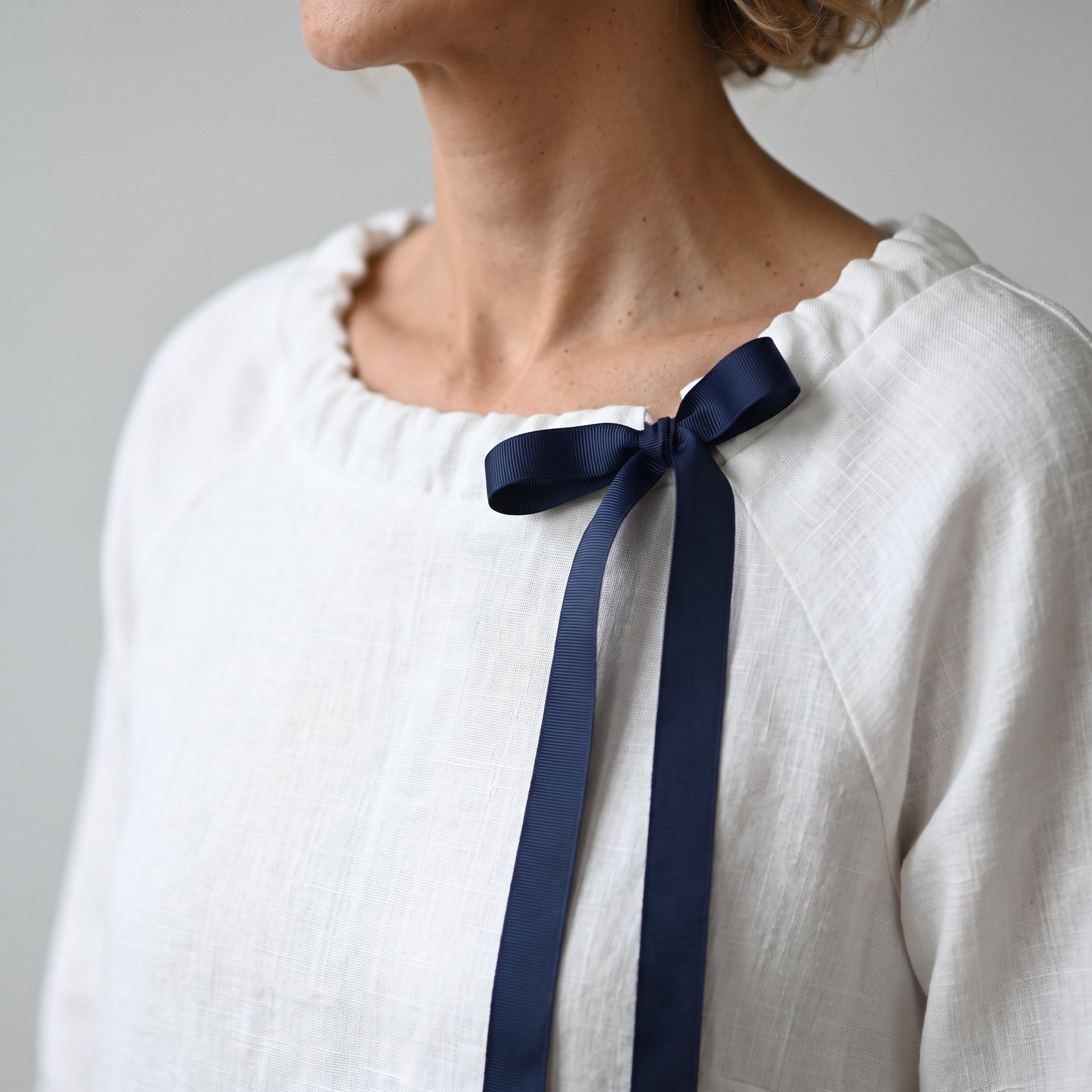FRENCH — Stonewashed Linen Dress With Adjustable Ribbon Bow