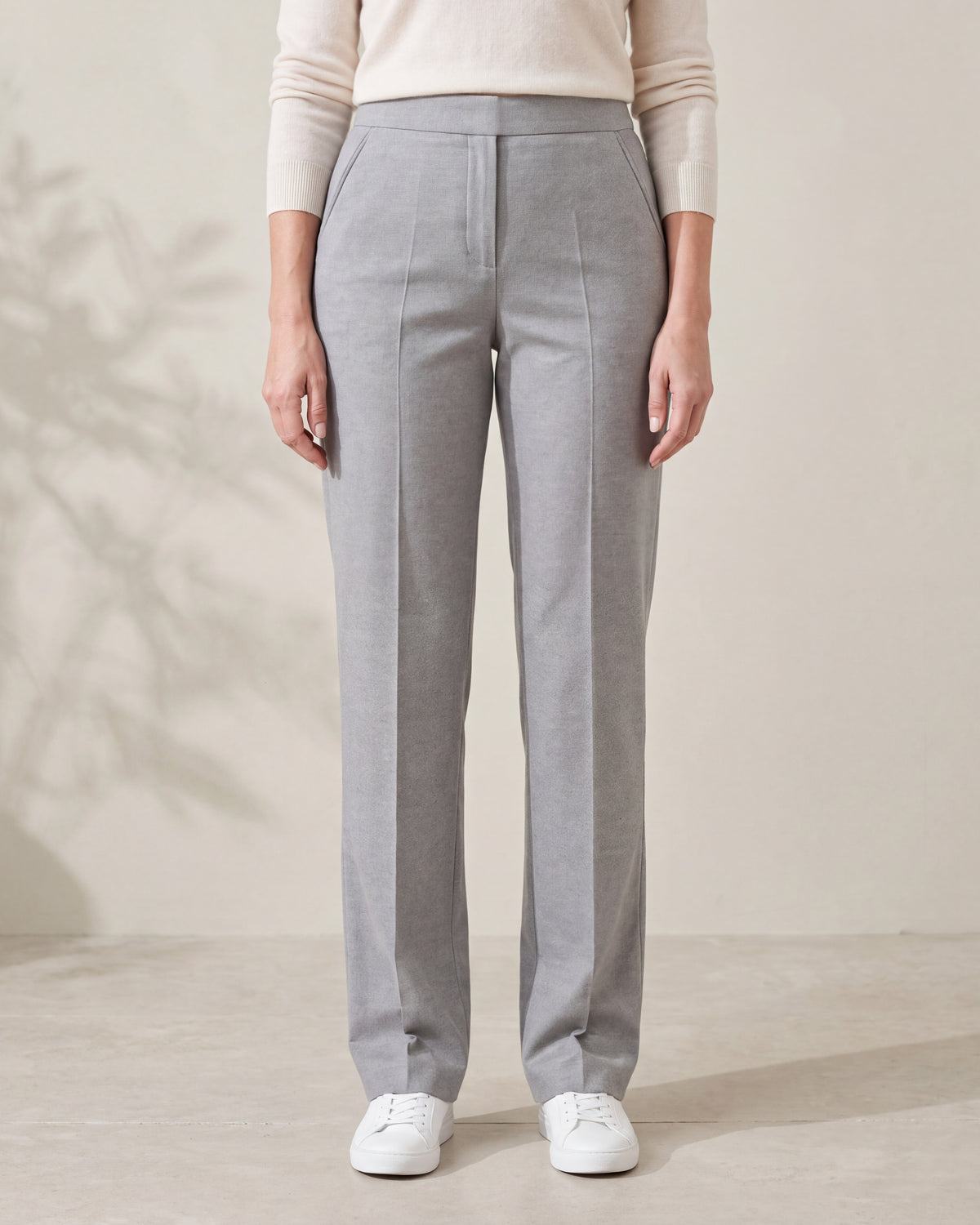 GRAPHITE STRAIGHT FIT Light Grey wool straight-leg trousers, close front view