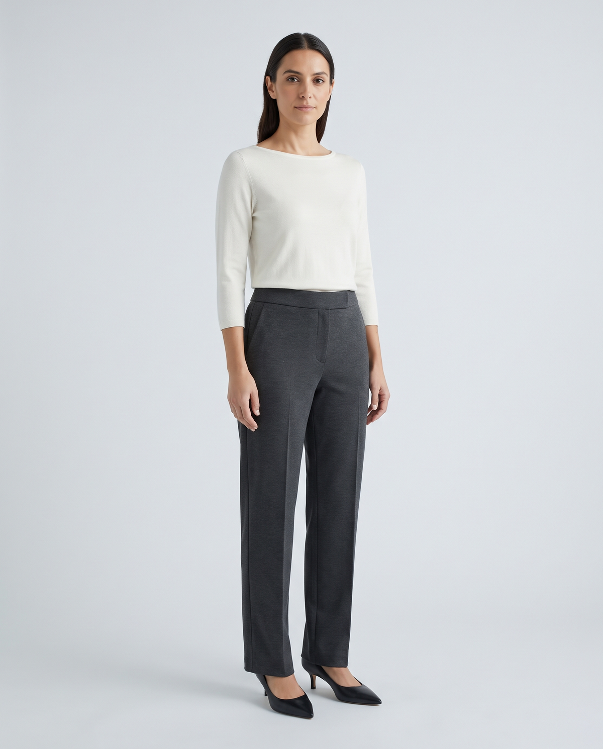 GRAPHITE straight-leg trousers, full-length front view
