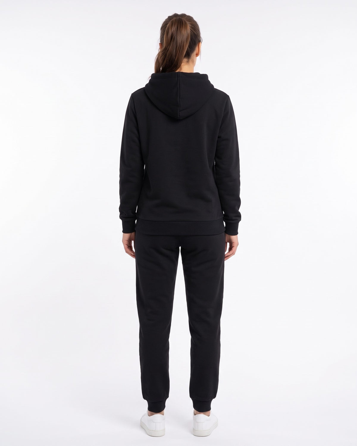 MARINA – Nida Print Unisex Hoodie – Black hoodie, back view