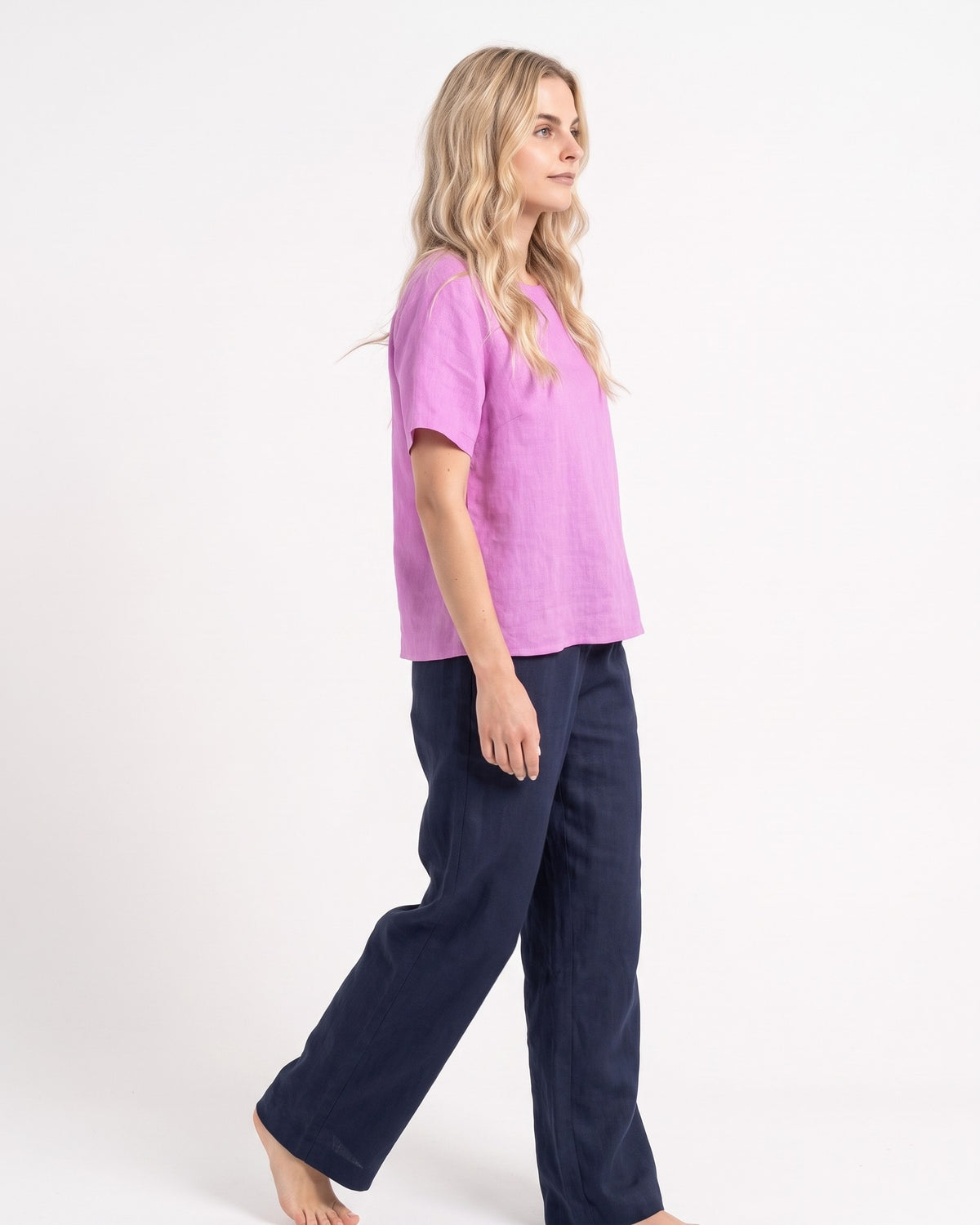 HARPER – Rose linen tie-back top, side #Color_Rose
