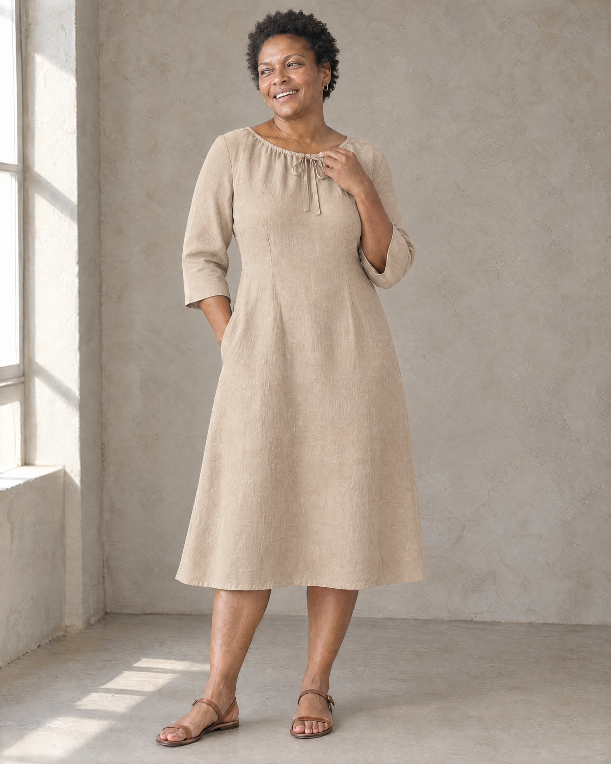 HELENA linen dress in Beige, front