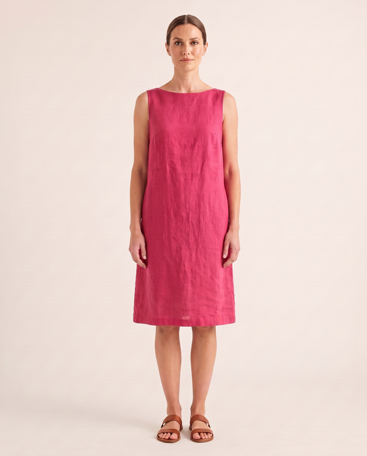MARINA – cerise lininė suknelė, priekis