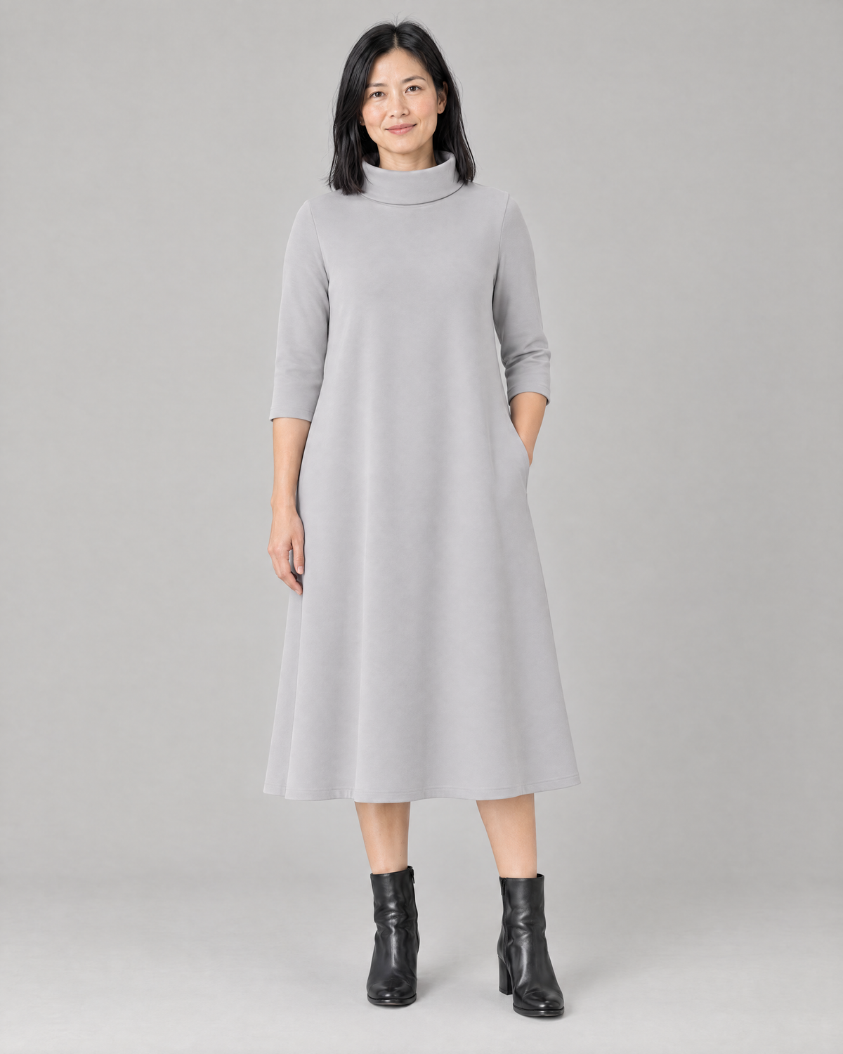 KIND A-line midi dress in Light Grey, front view