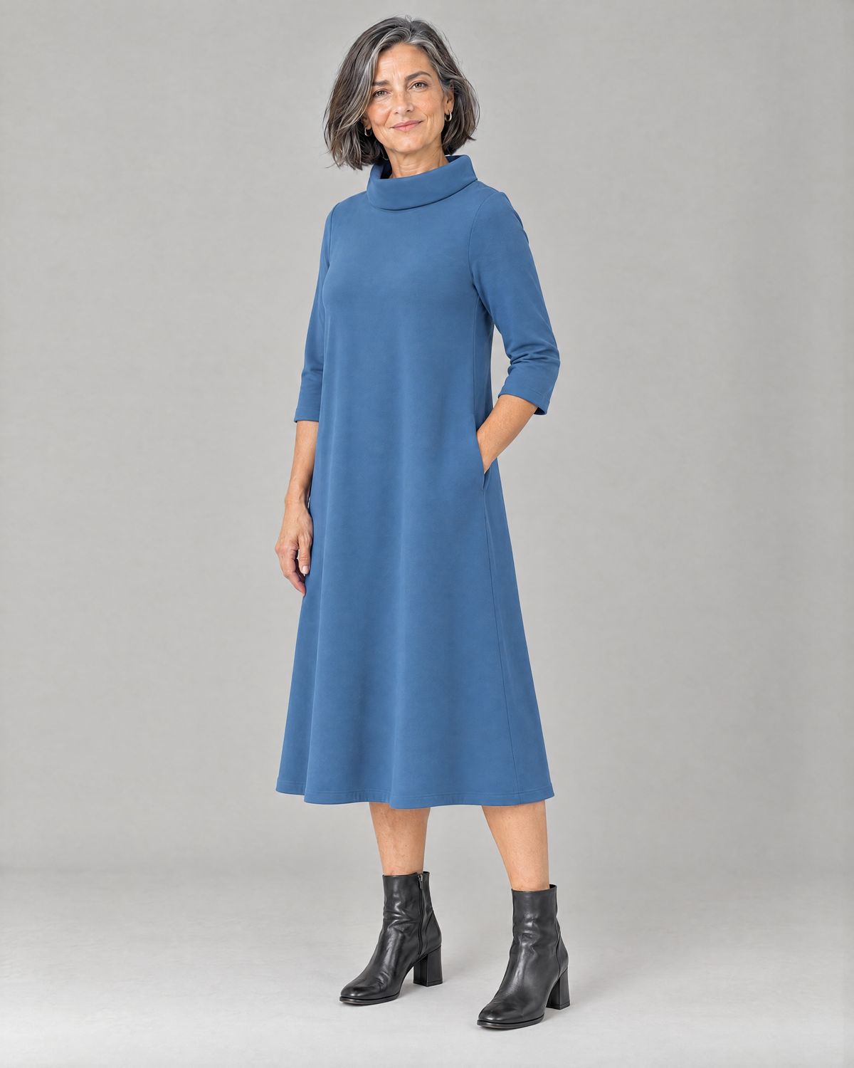 KIND A-line midi dress in Blue, three-quarter view