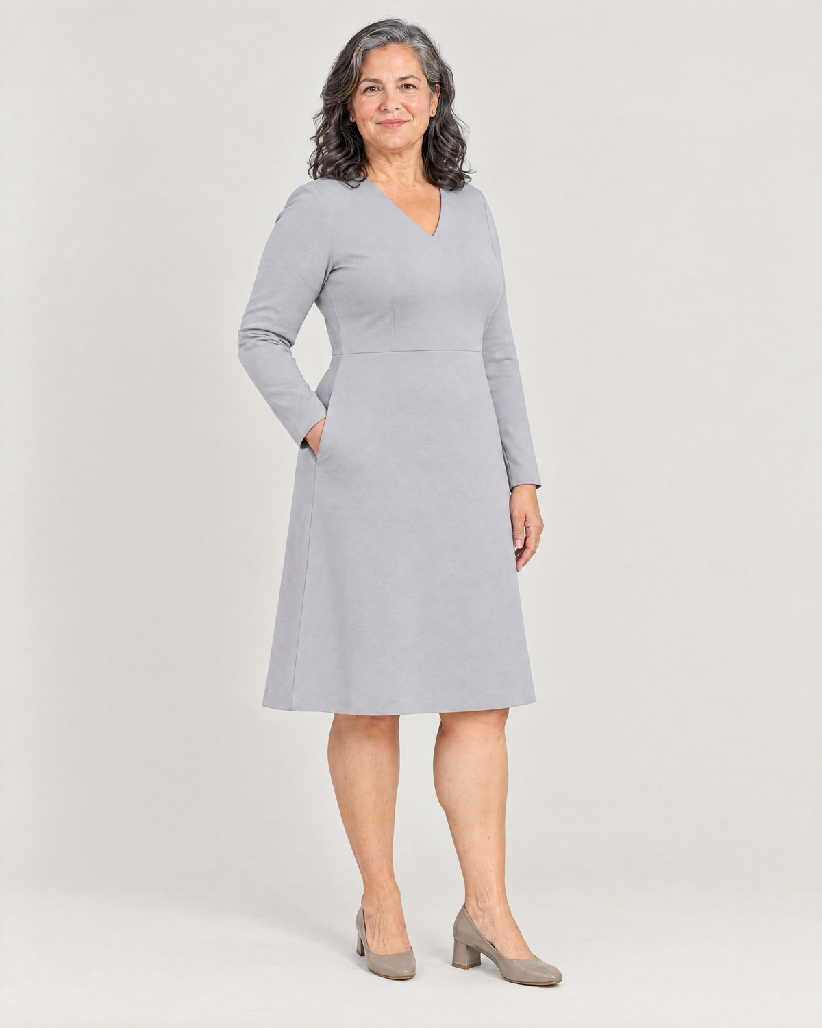 DESK light grey dress, Limited edition, three-quarter view