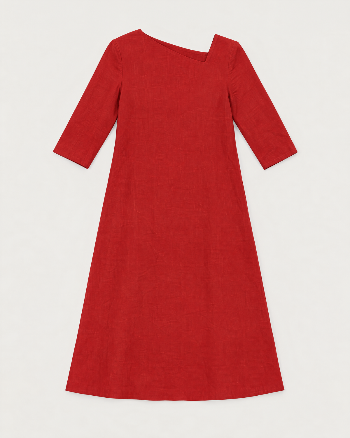 HUE red linen A-line dress laid flat
