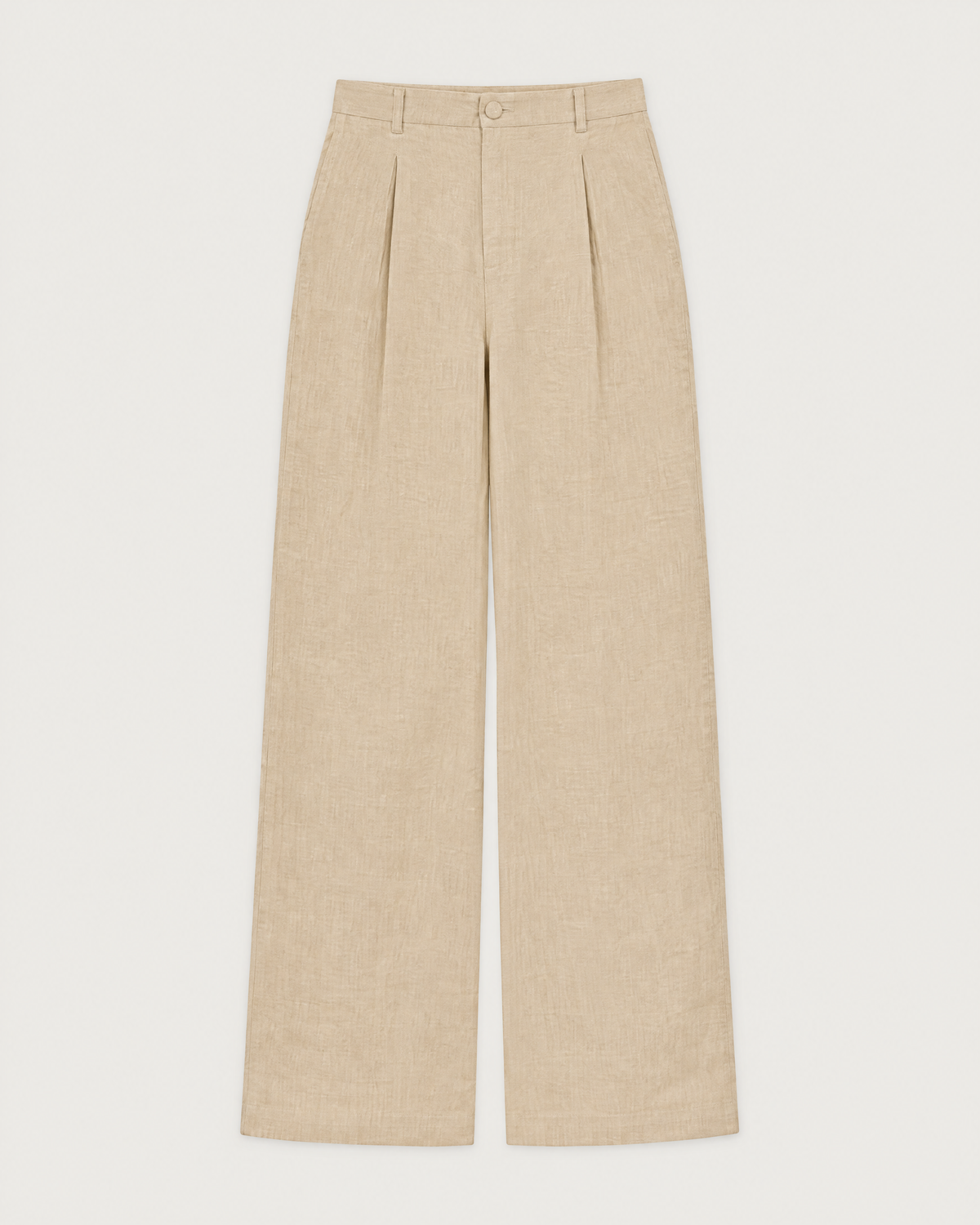 LYRA OPAQUE beige linen pleated wide-leg trousers laid flat