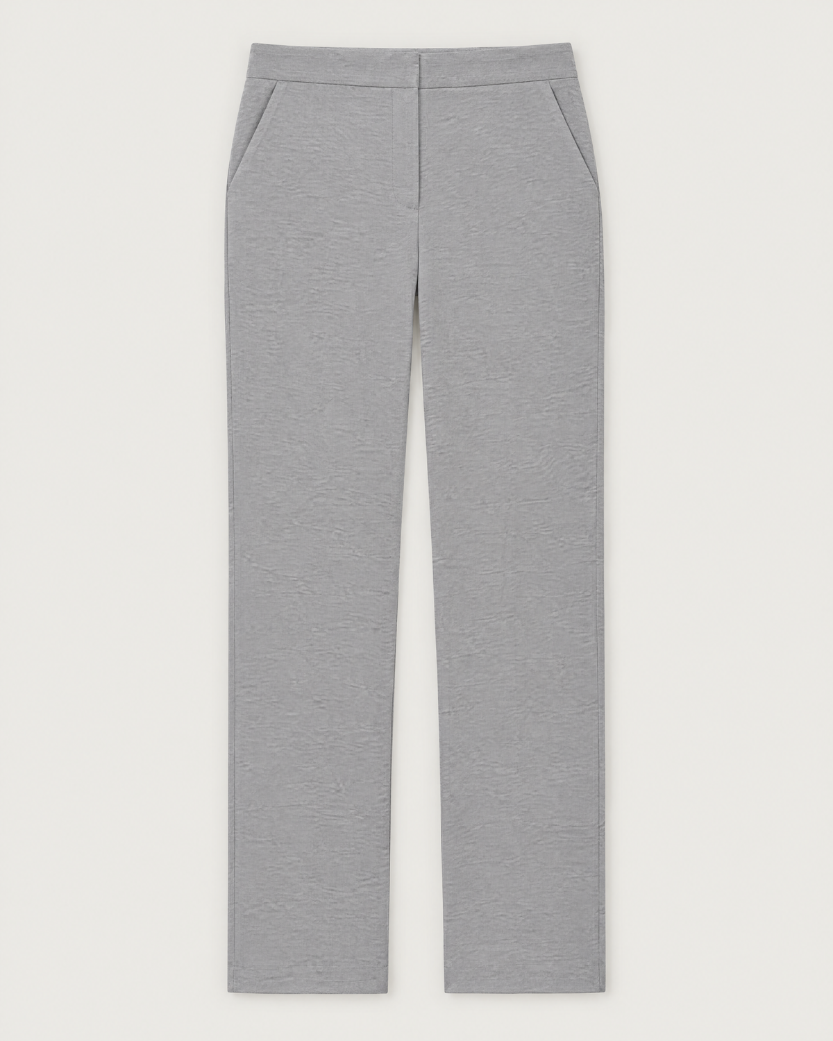 GRAPHITE COMFORT light grey straight-leg trousers laid flat
