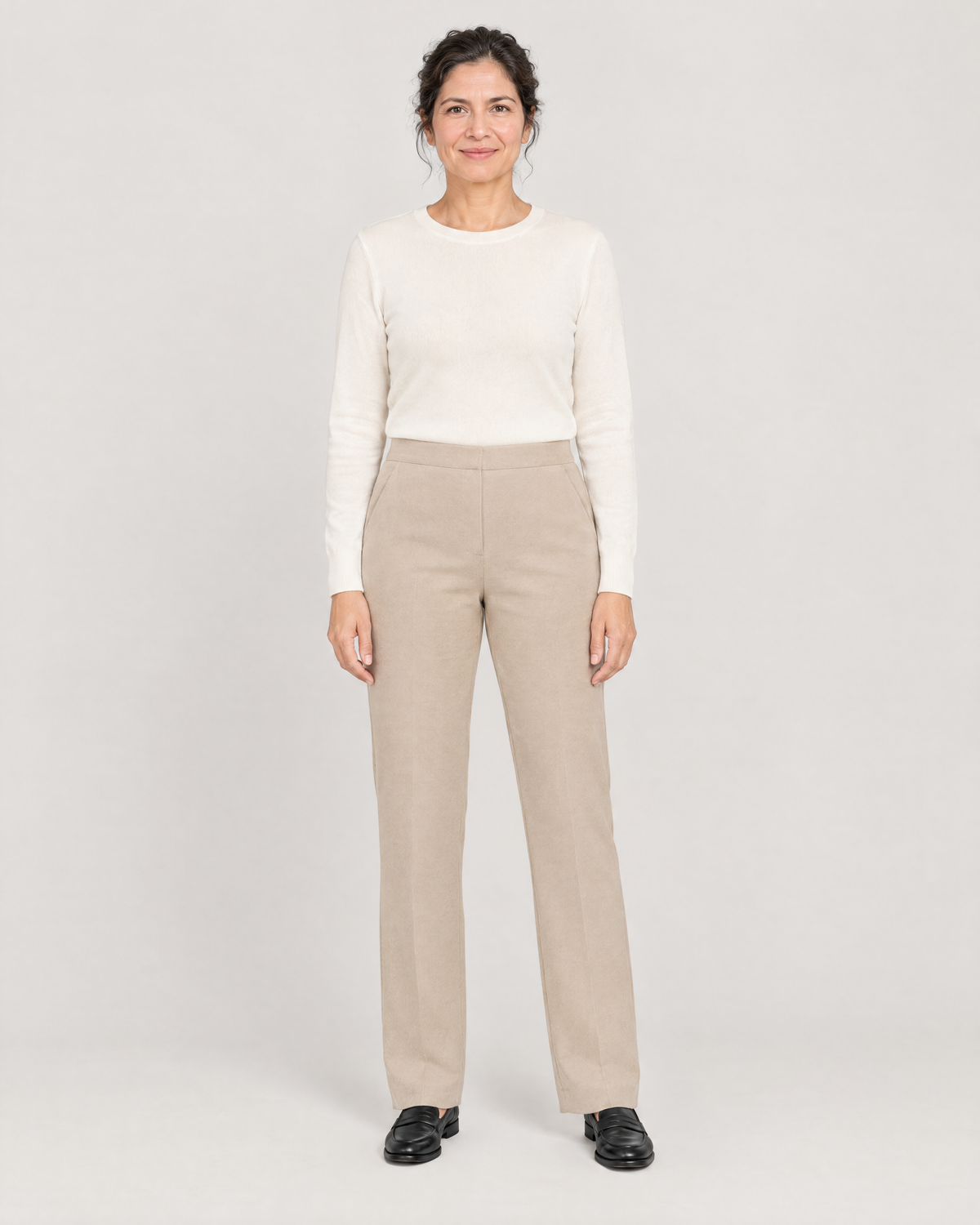 GRAPHITE COMFORT beige wool straight-leg trousers, Limited edition, front view