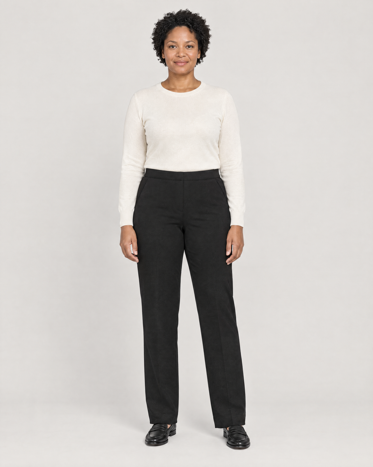 GRAPHITE COMFORT black wool straight-leg trousers, Limited edition, front view