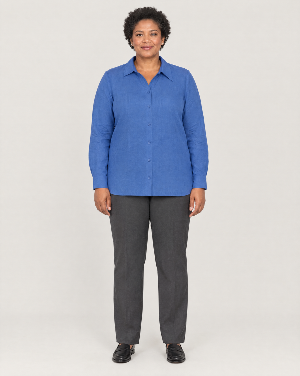 SOFT SHIRT blue linen long-sleeve button-front shirt, front view