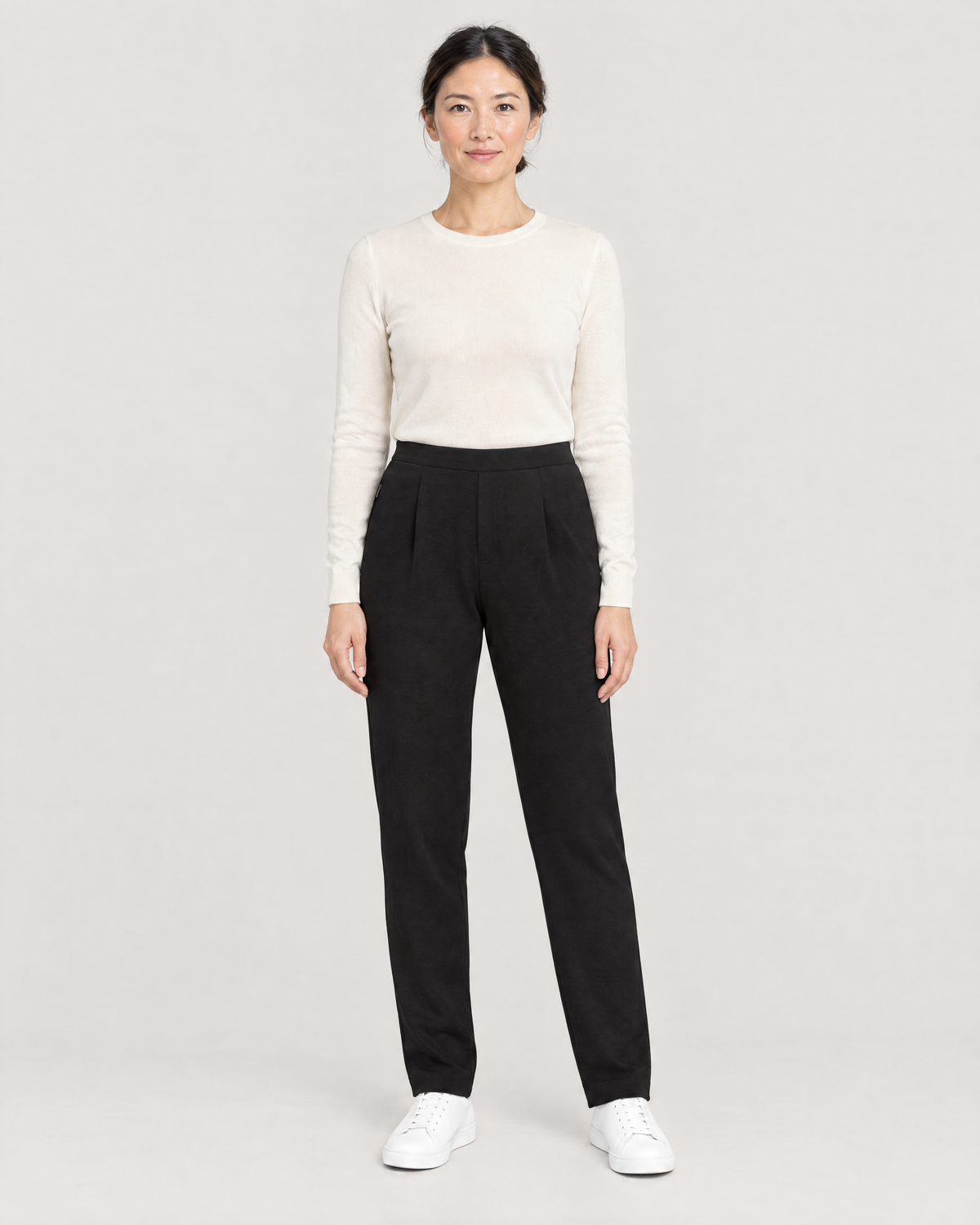 TRAVEL WARM black wool tapered trousers, Limited edition, front view