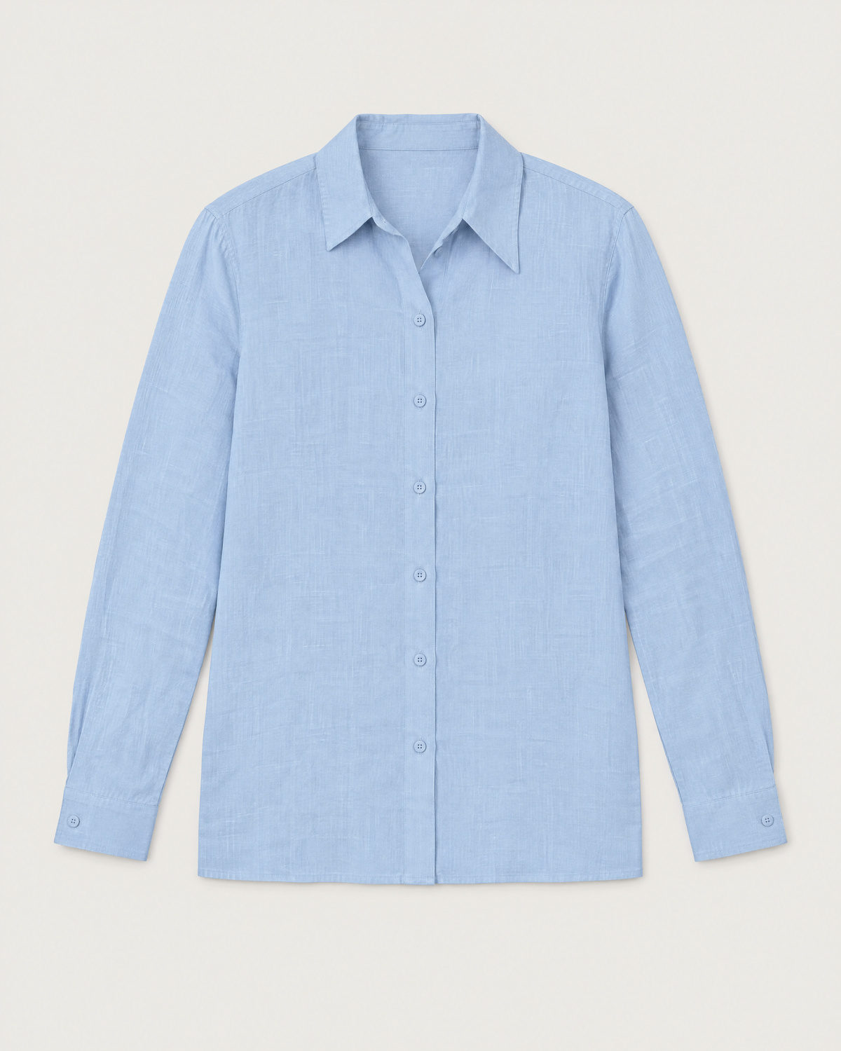 SOFT SHIRT light blue linen long-sleeve shirt laid flat