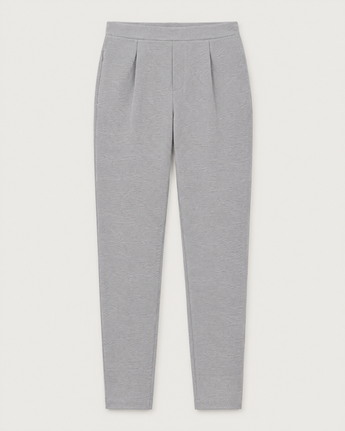 TRAVEL WARM light grey wool tapered trousers laid flat
